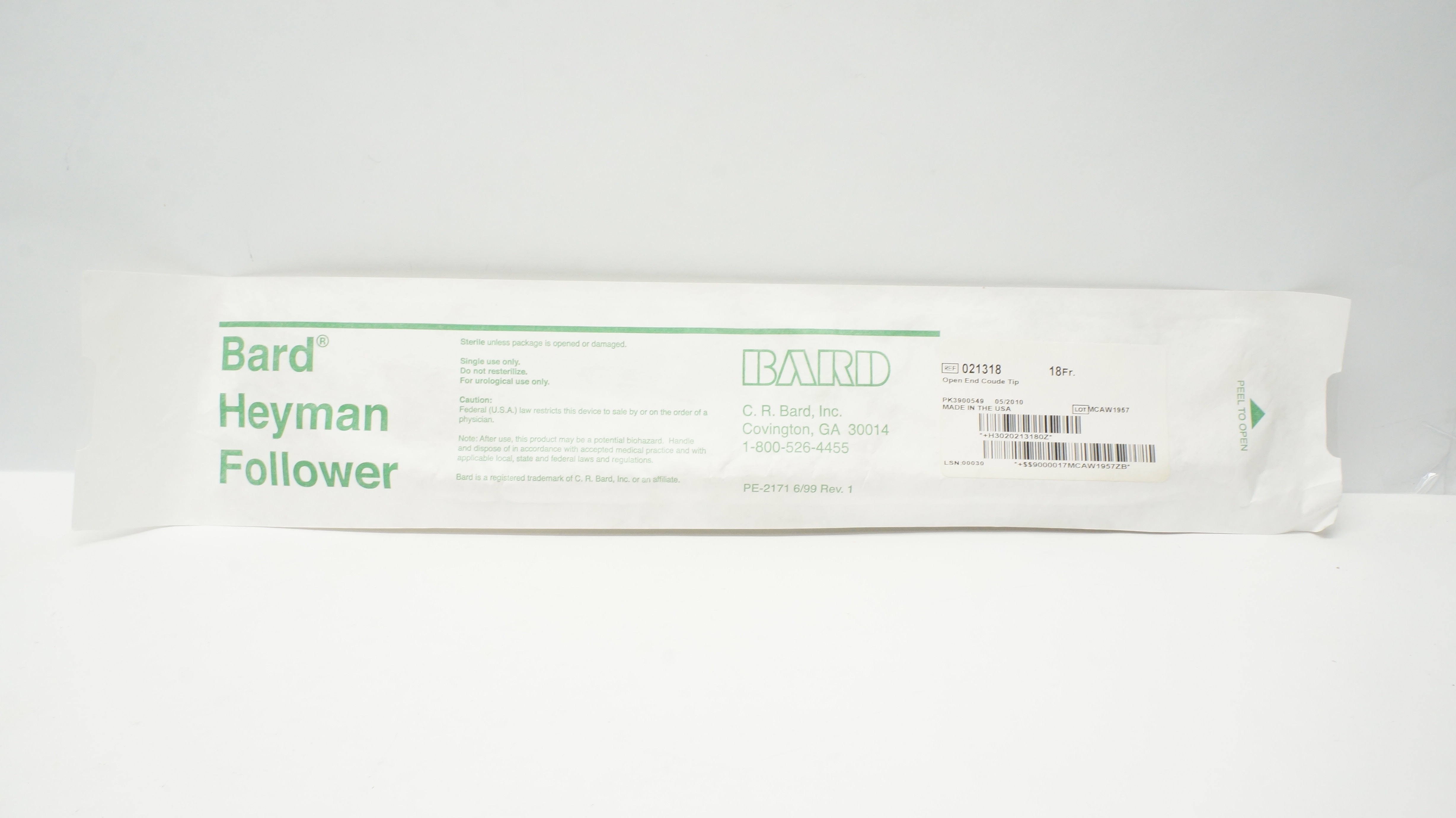 Bard 021318 Heyman Follower Open End Coude Tip 18Fr