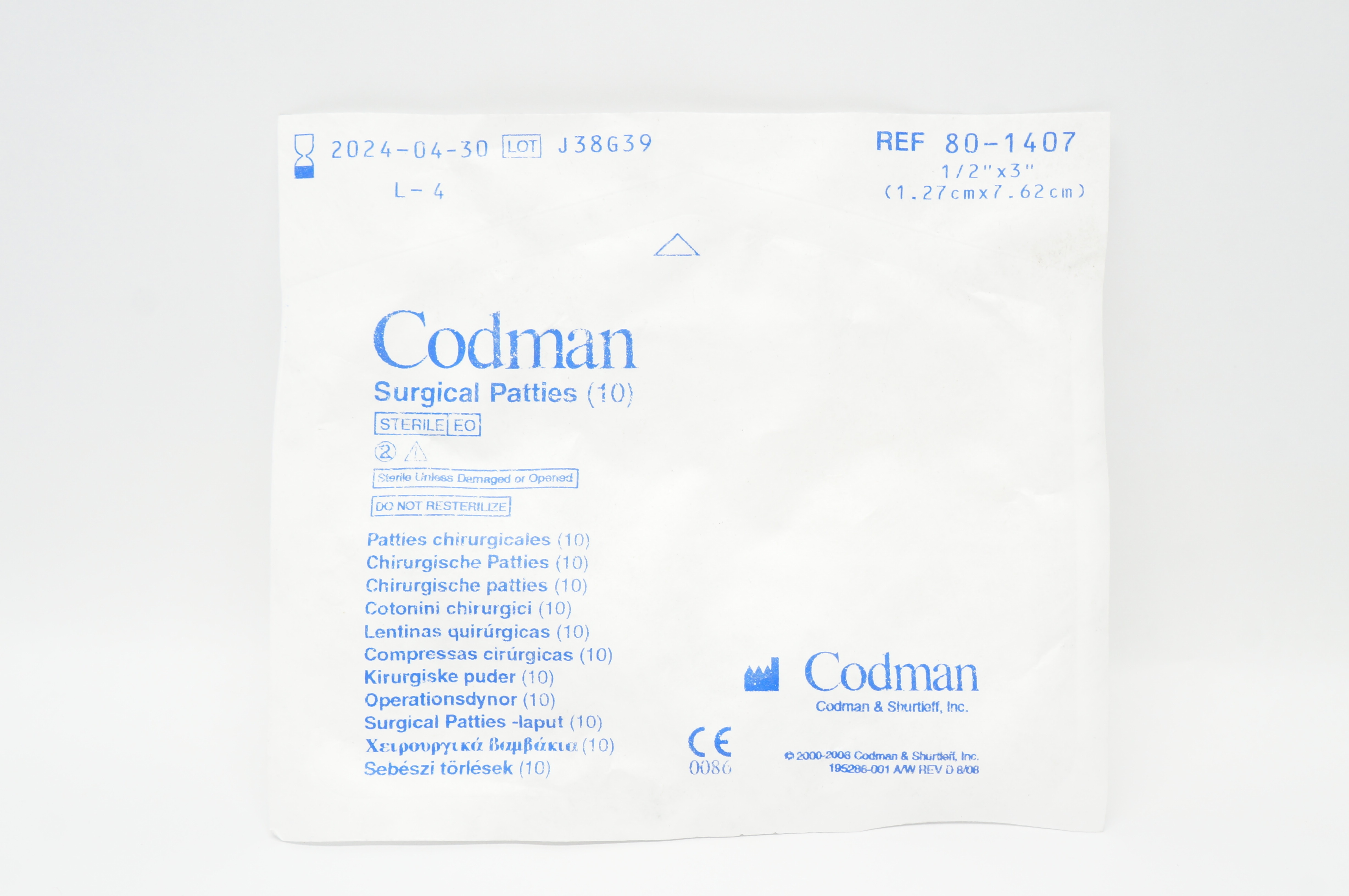 Codman 80-1407 Surgical Patties 1/2 x 3 inch - Pack of 10