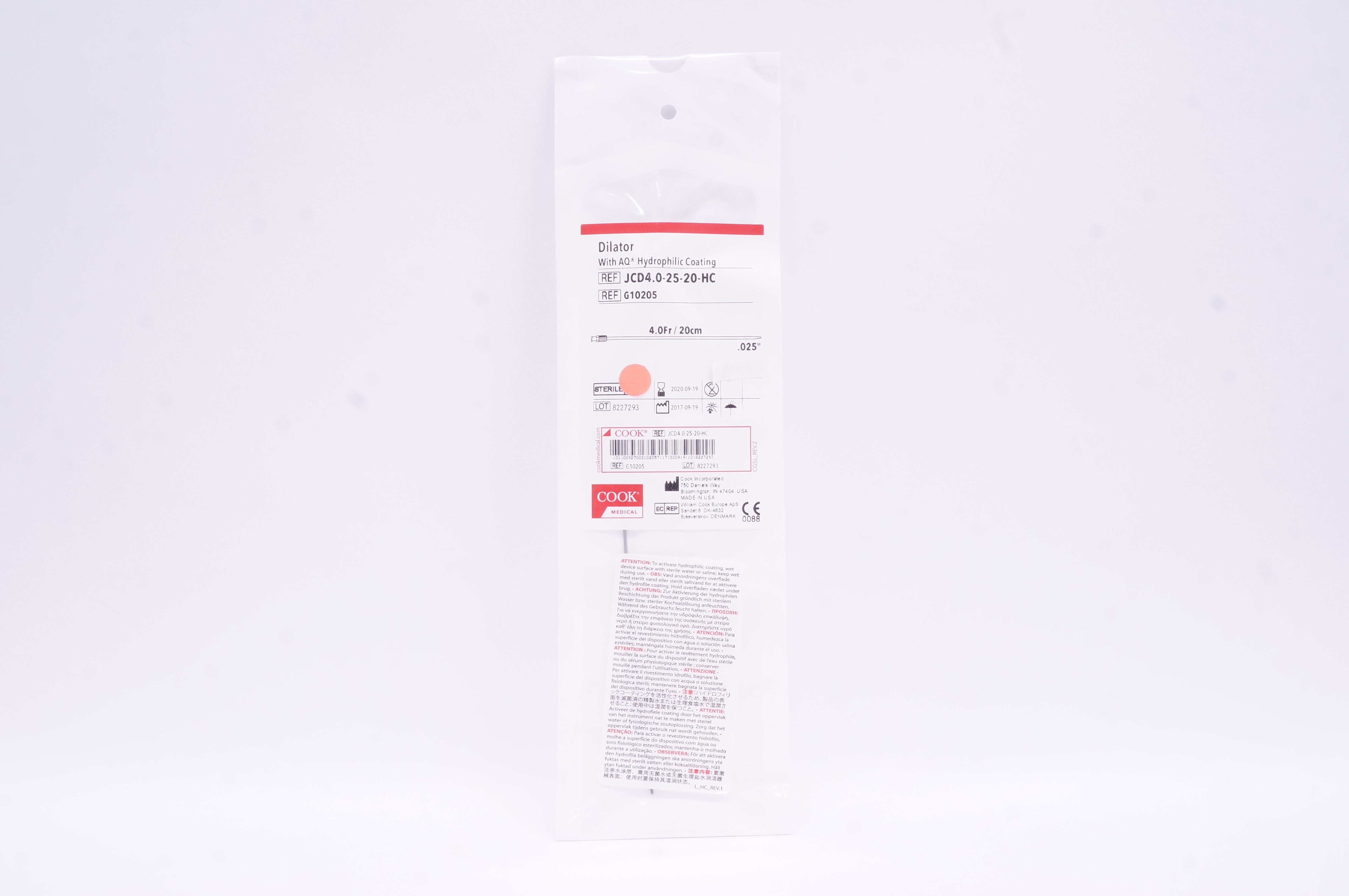 Cook Medical G10205 Dilator With AQ Hydrophilic Coating 4.0Fr/20cm (x)