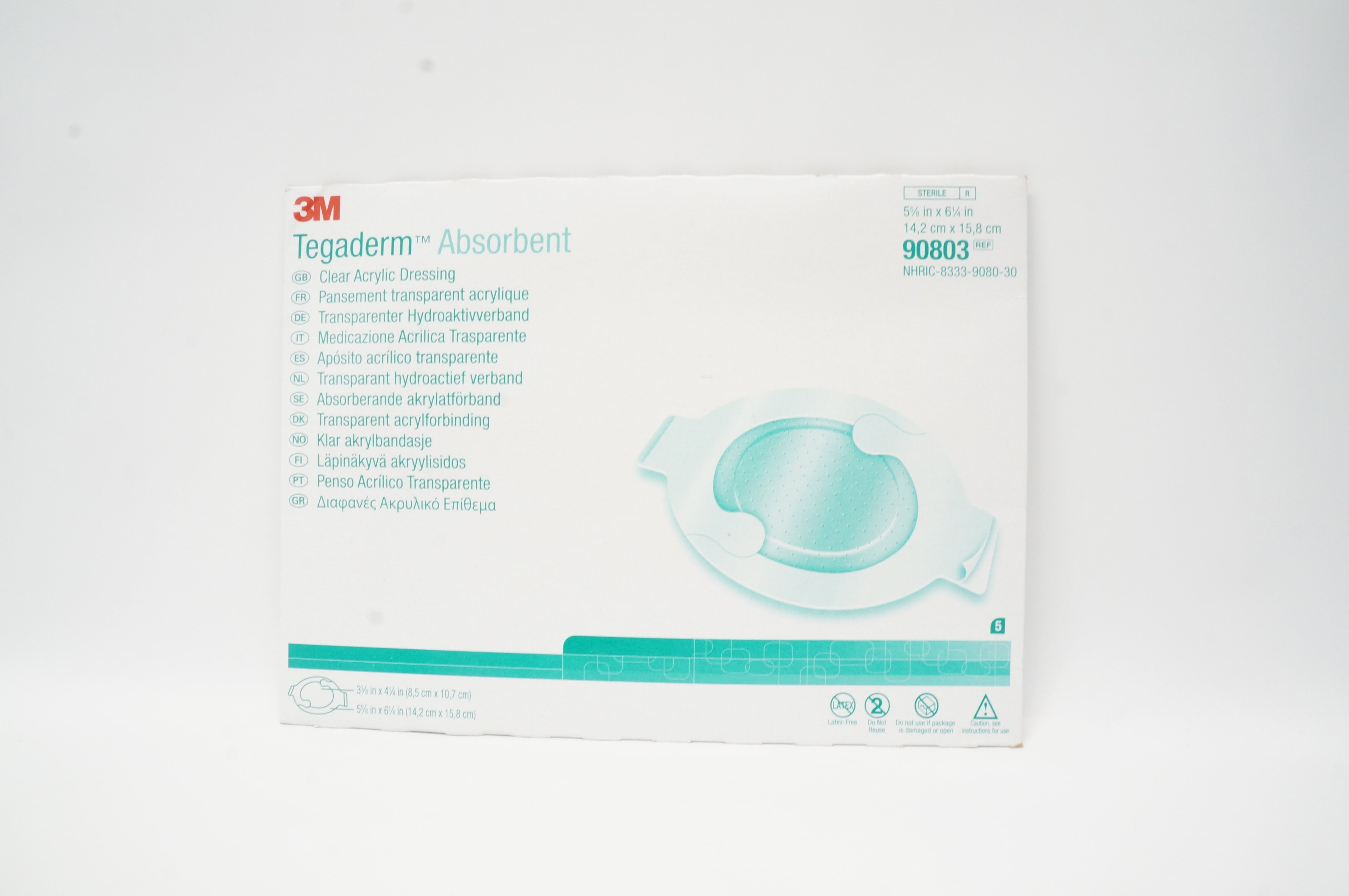 3M 90803 Tegaderm Absorbent Clear Acrylic Dressing 5-5/8 x 6-1/4in (x)-Box of 3