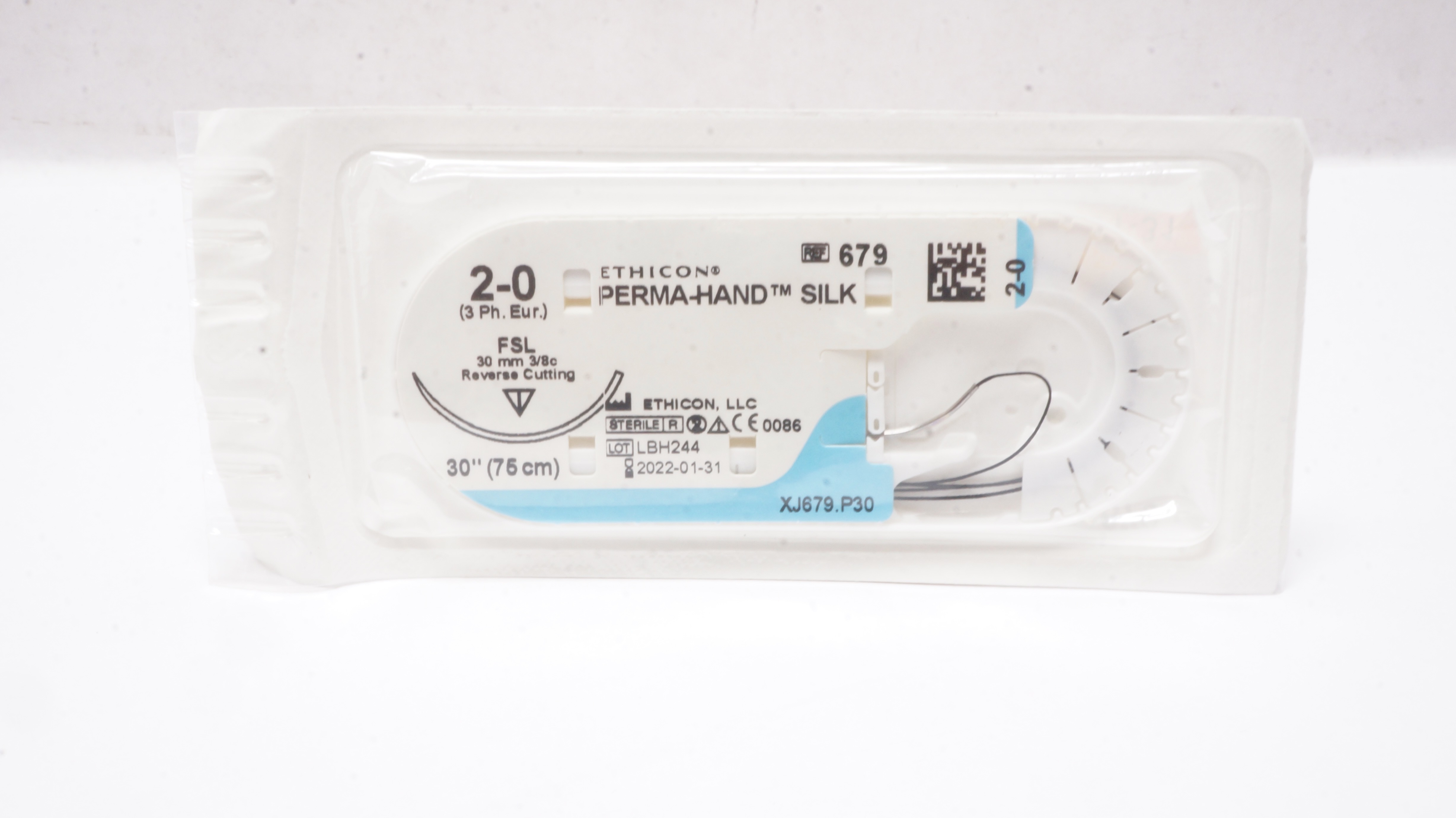 Ethicon 679 2-0 Perma-Hand Silk FSL 30mm 3/8c Reverse Cutting 30inch