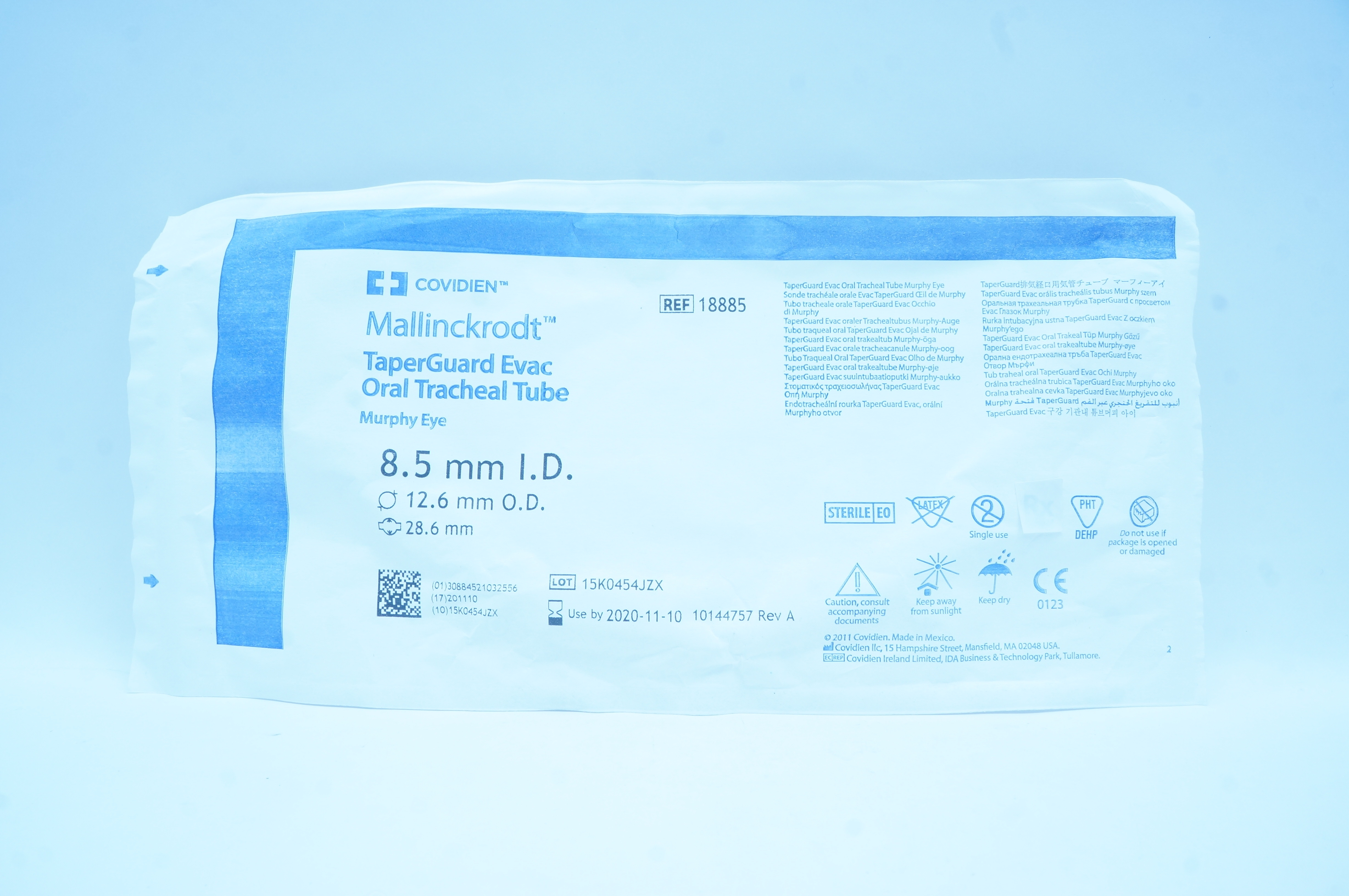 Covidien 18885 Shiley TaperGuard Evac Oral Tracheal Tube 8.5mm ID, 12.6mm OD (x)
