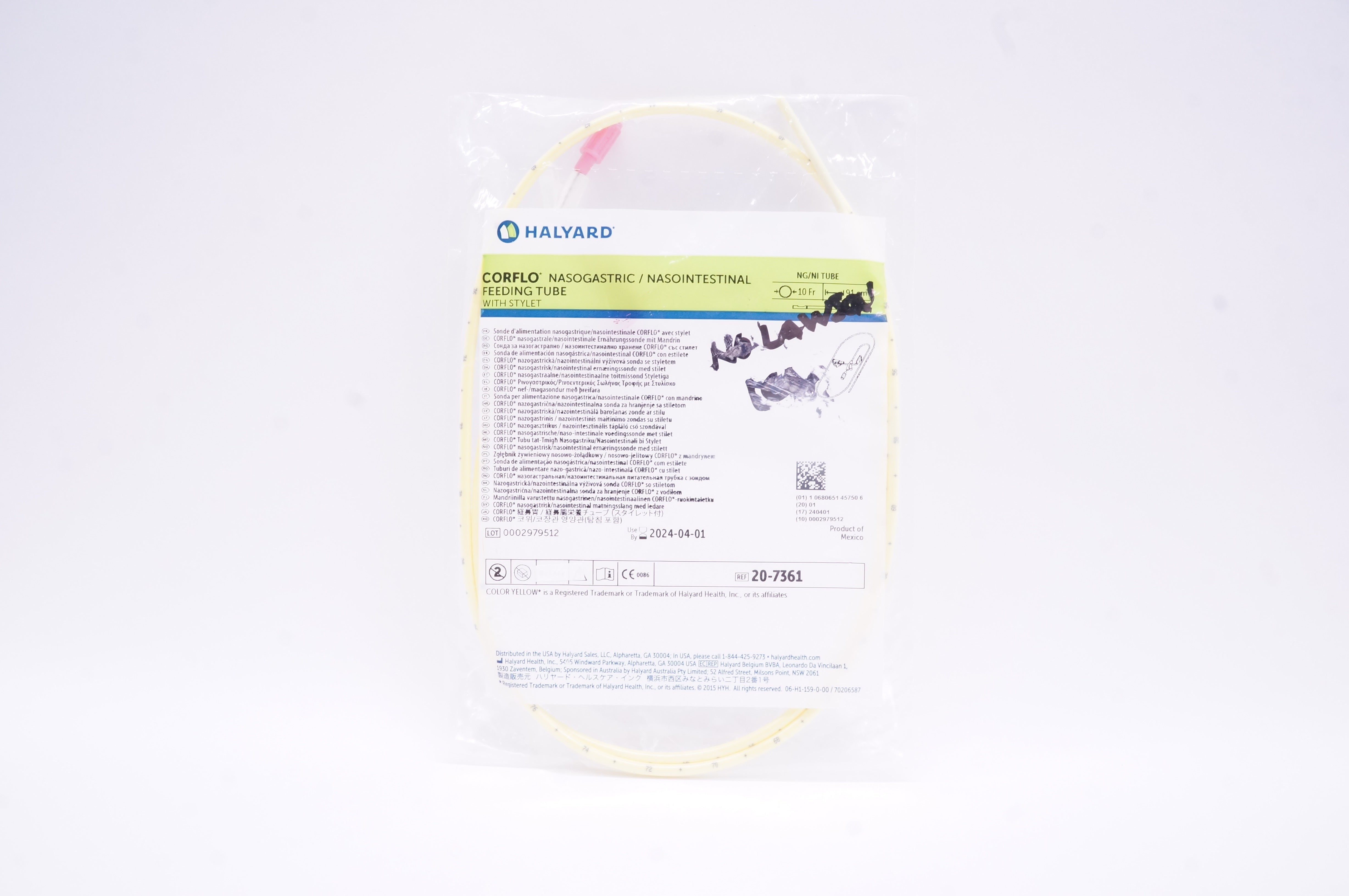 Halyard 20-7361 Corflo Nasogastric/Nasointestinal Feeding Tube 10Fr