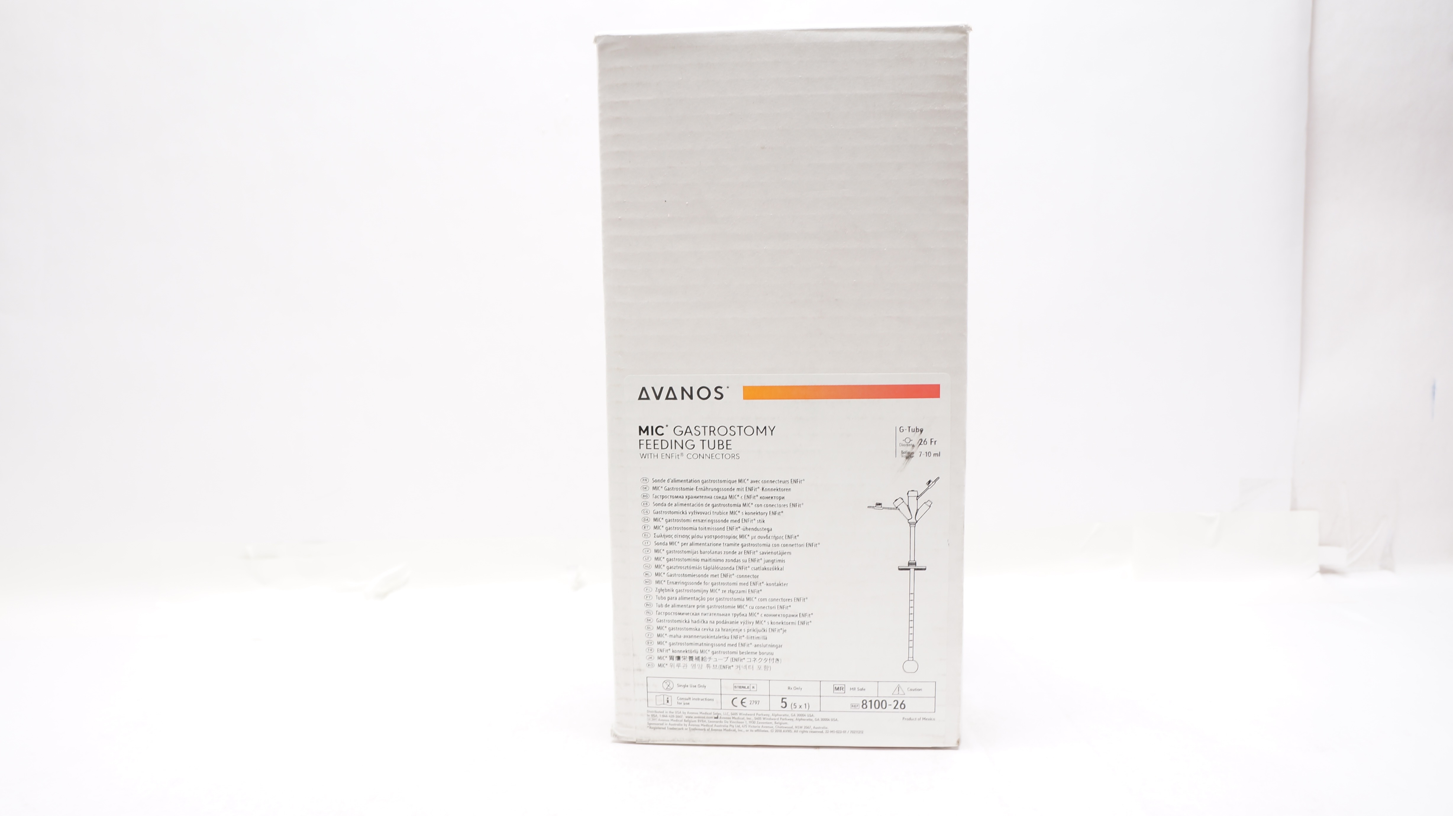 Avanos 8100-26 MIC Gastrostomy Feeding Tube w/ENFit Connectors, 26FR - Box of 5