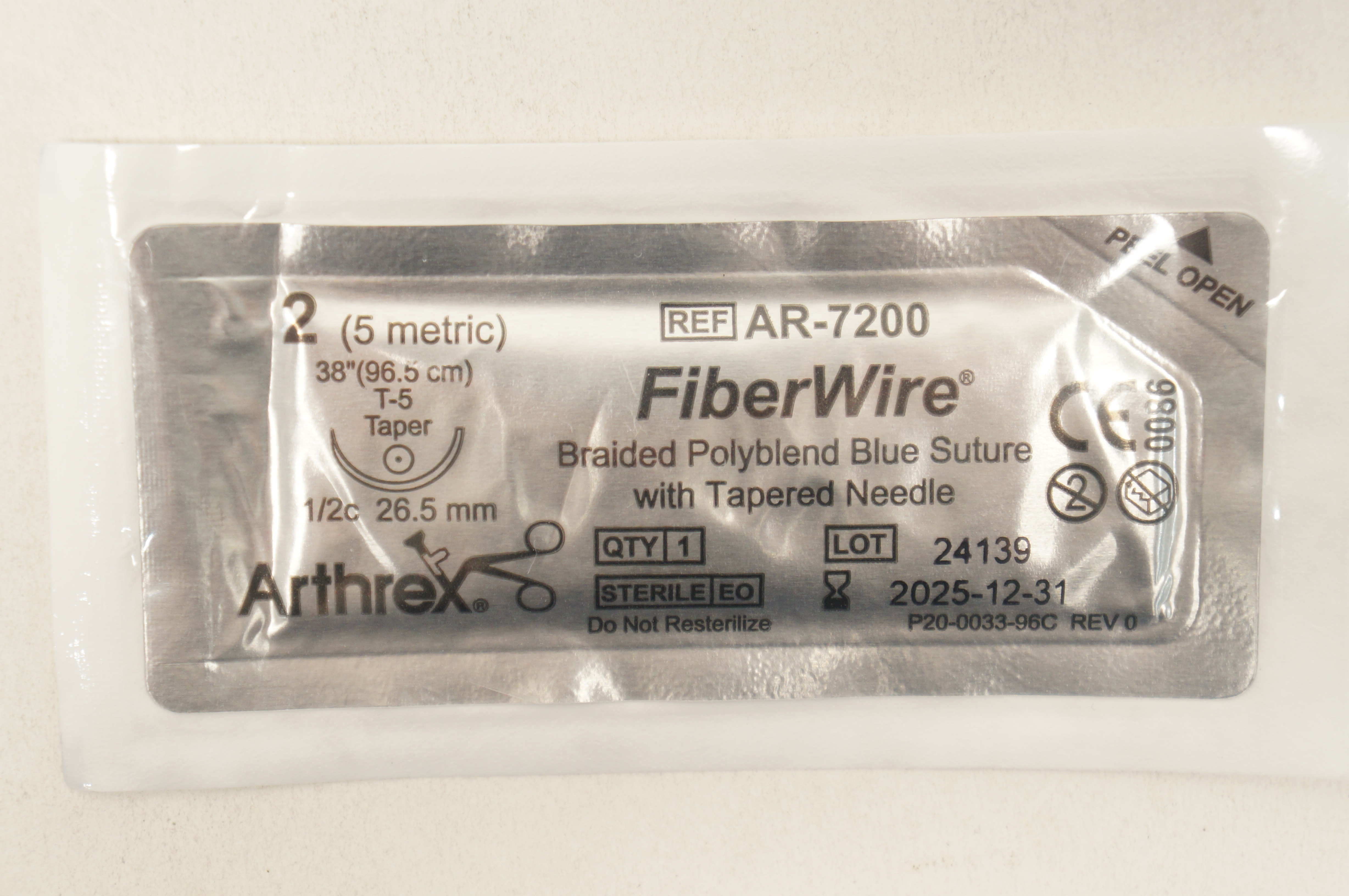 Arthrex AR-7200 2 FiberWire Braided Blue Stre T-5 1/2c 26.5mm Taper 38inch
