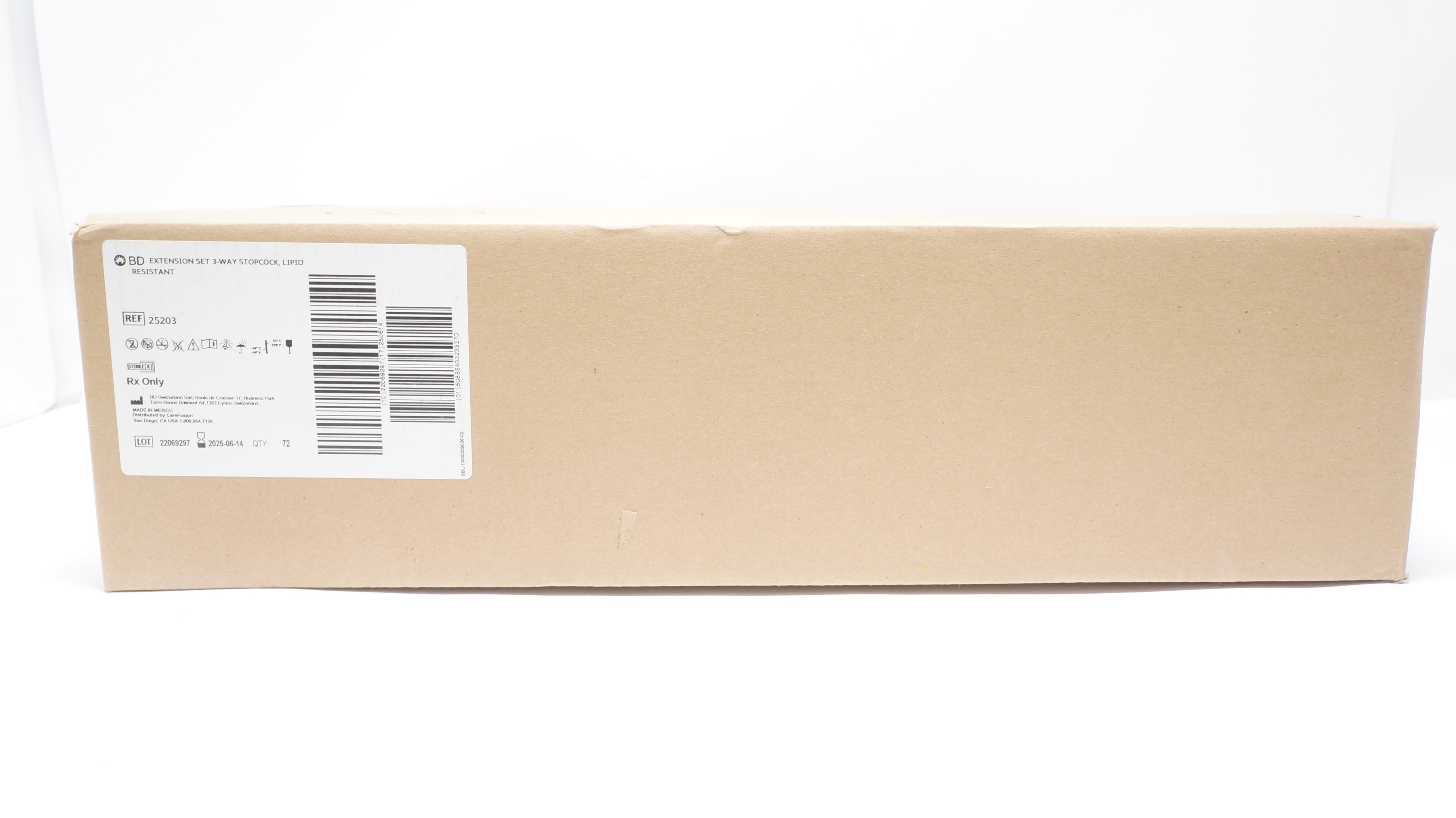 BD 25203 Alaris Extension Set 3-Way Stopcock, Lipid Resistant - Box of 72