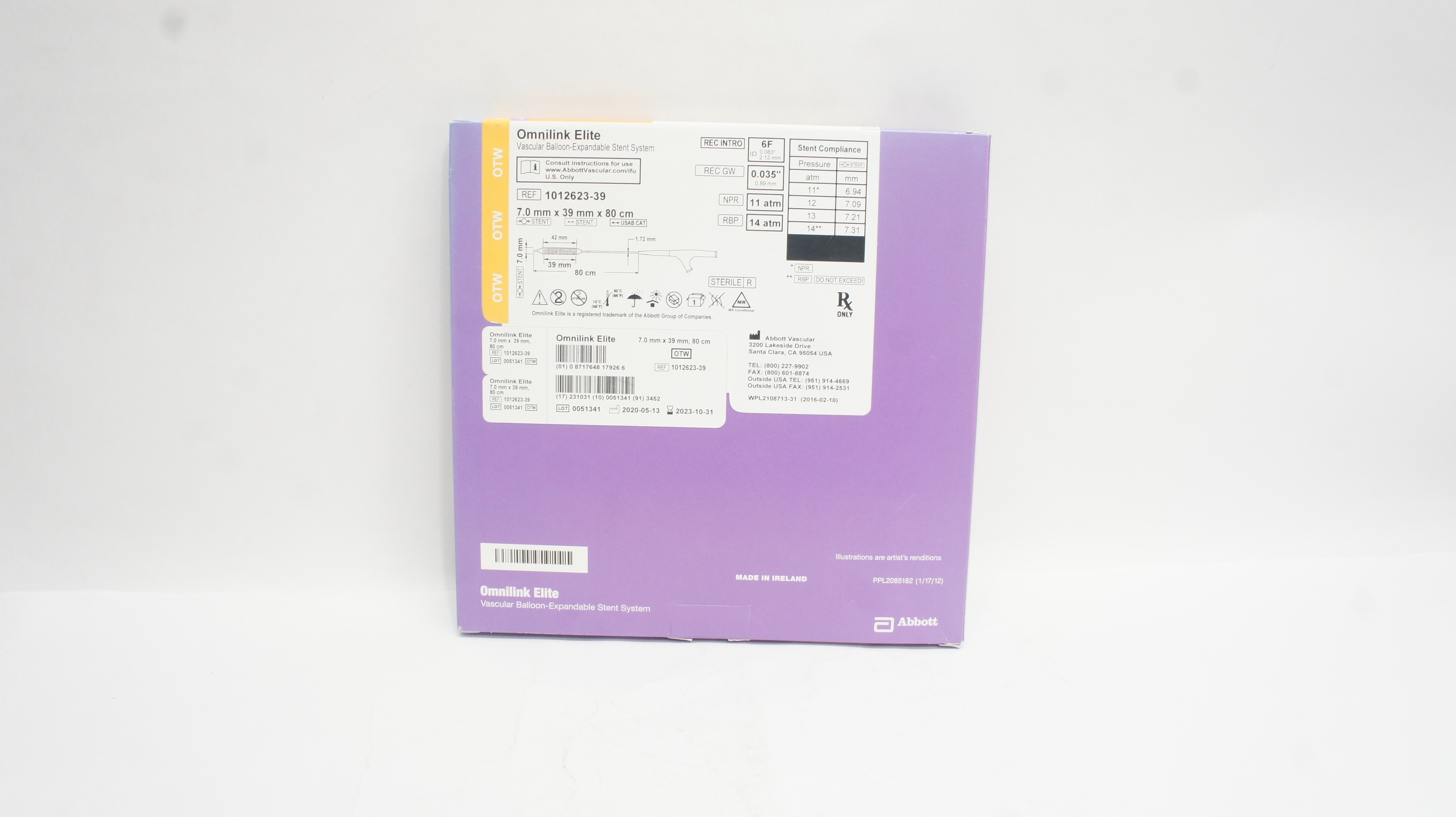 Abbott Vascular 101262339 Omnilink Elite Stnt System 7.0mm x 39mm x