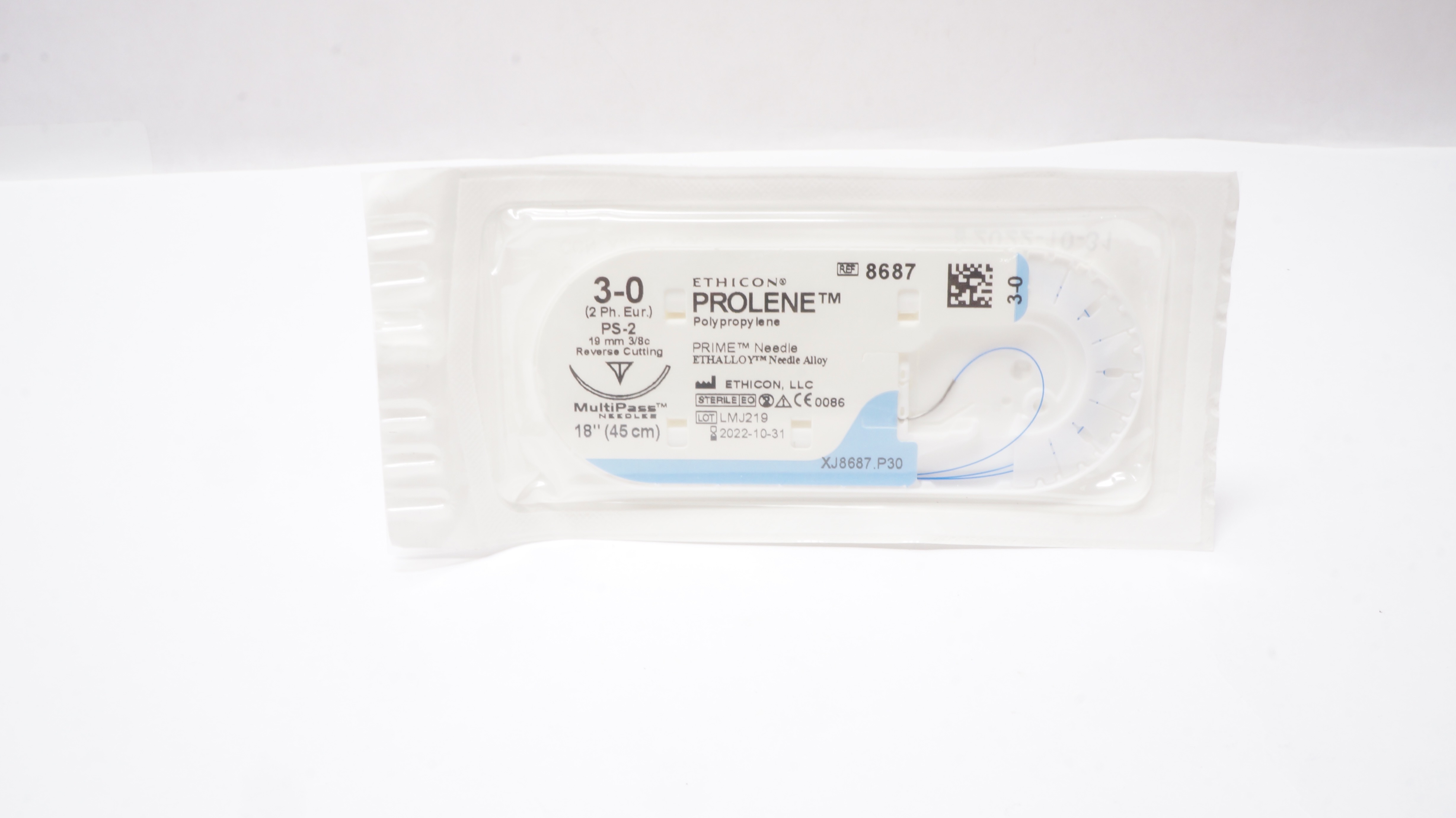 Ethicon 8687 3-0 Prolene Polypropylene PS-2 19mm 3/8c ReverseCutting, 18inch (x)
