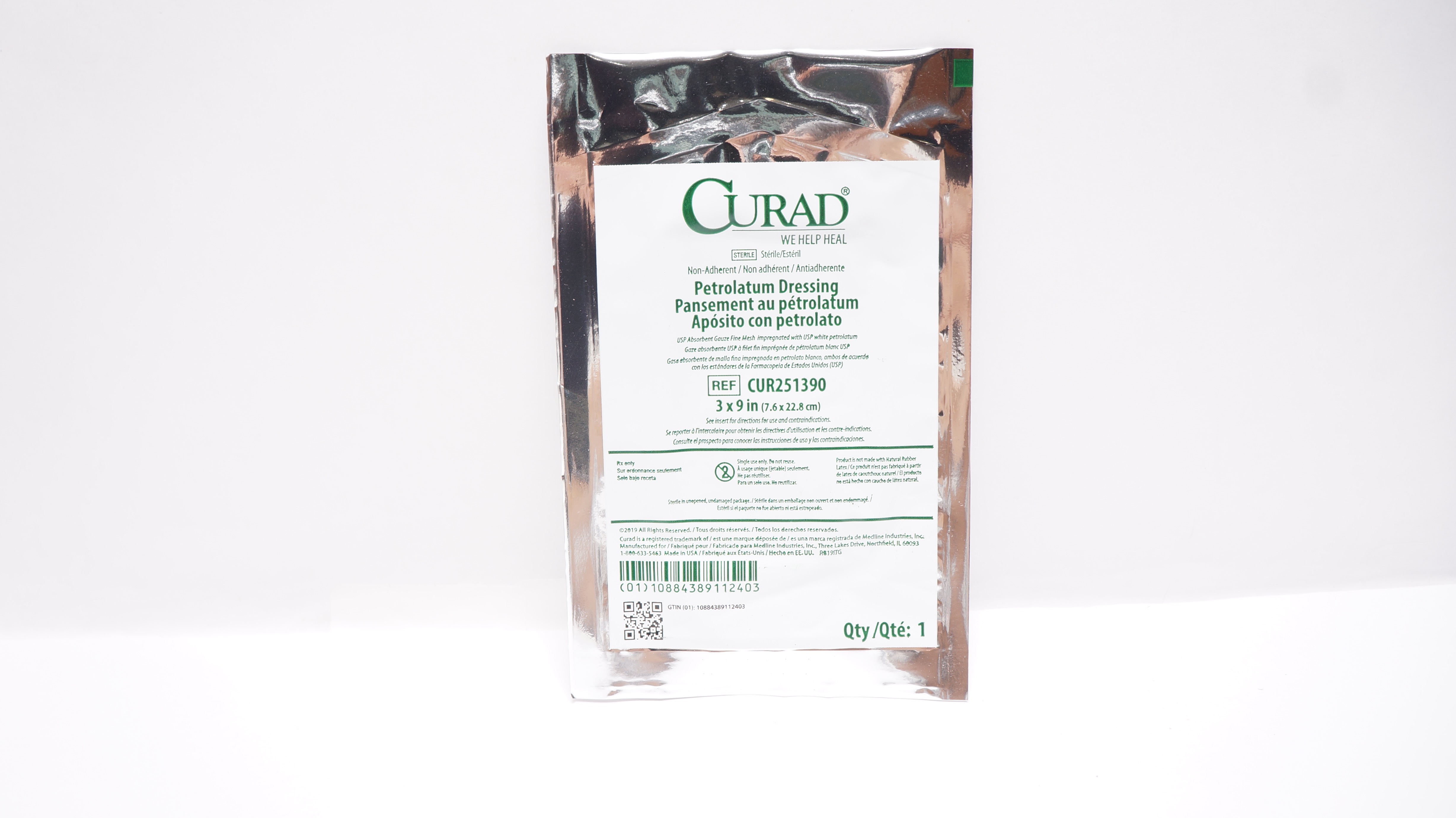Medline CUR251390 Curad Non-Adherent Petrolatum Dressing 3inch x 9inch (x)