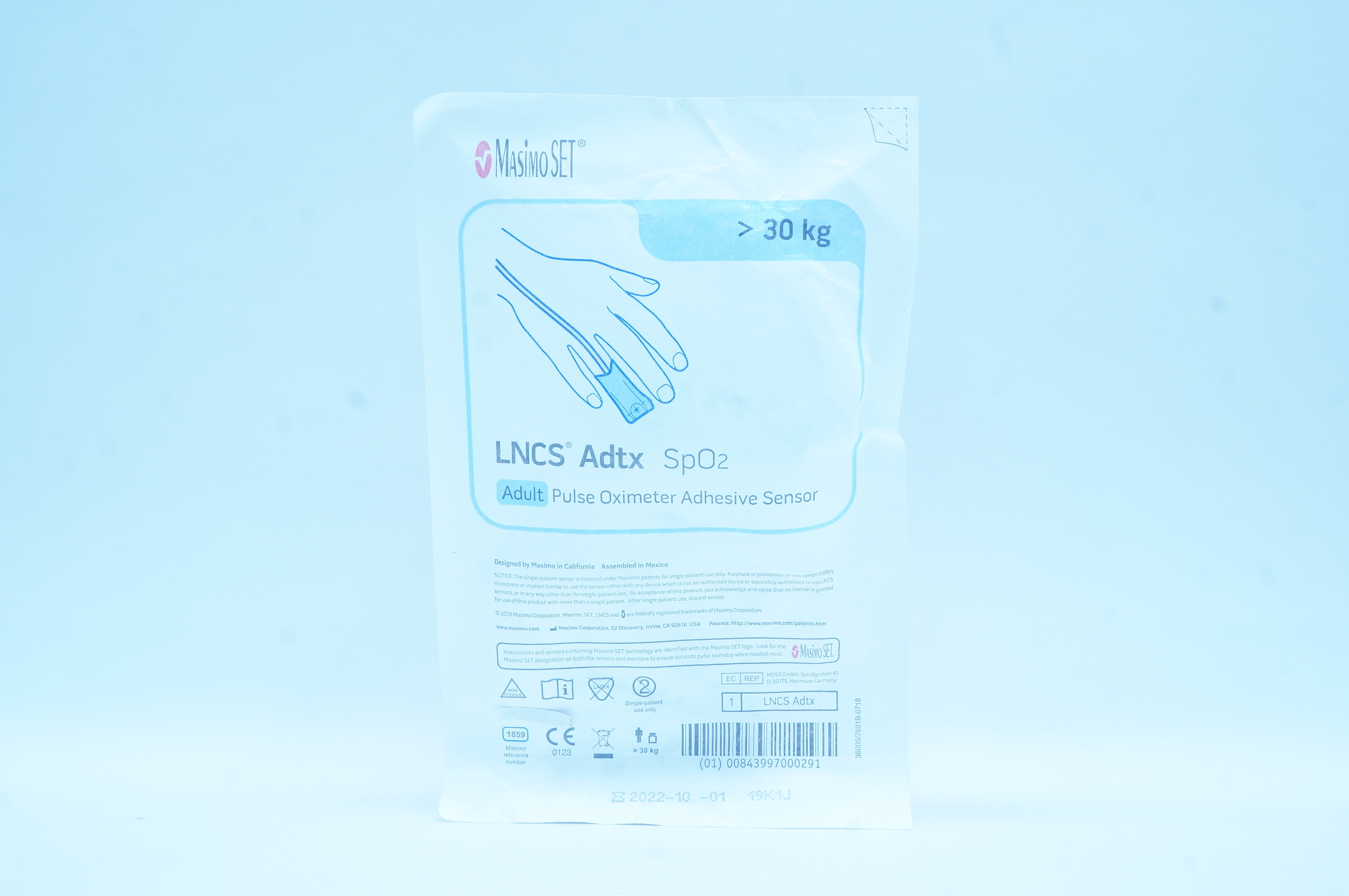 Masimo 1859 LNCS Adtx SpO2 Adult Pulse Oximeter Adhesive Sensor  >30 kg