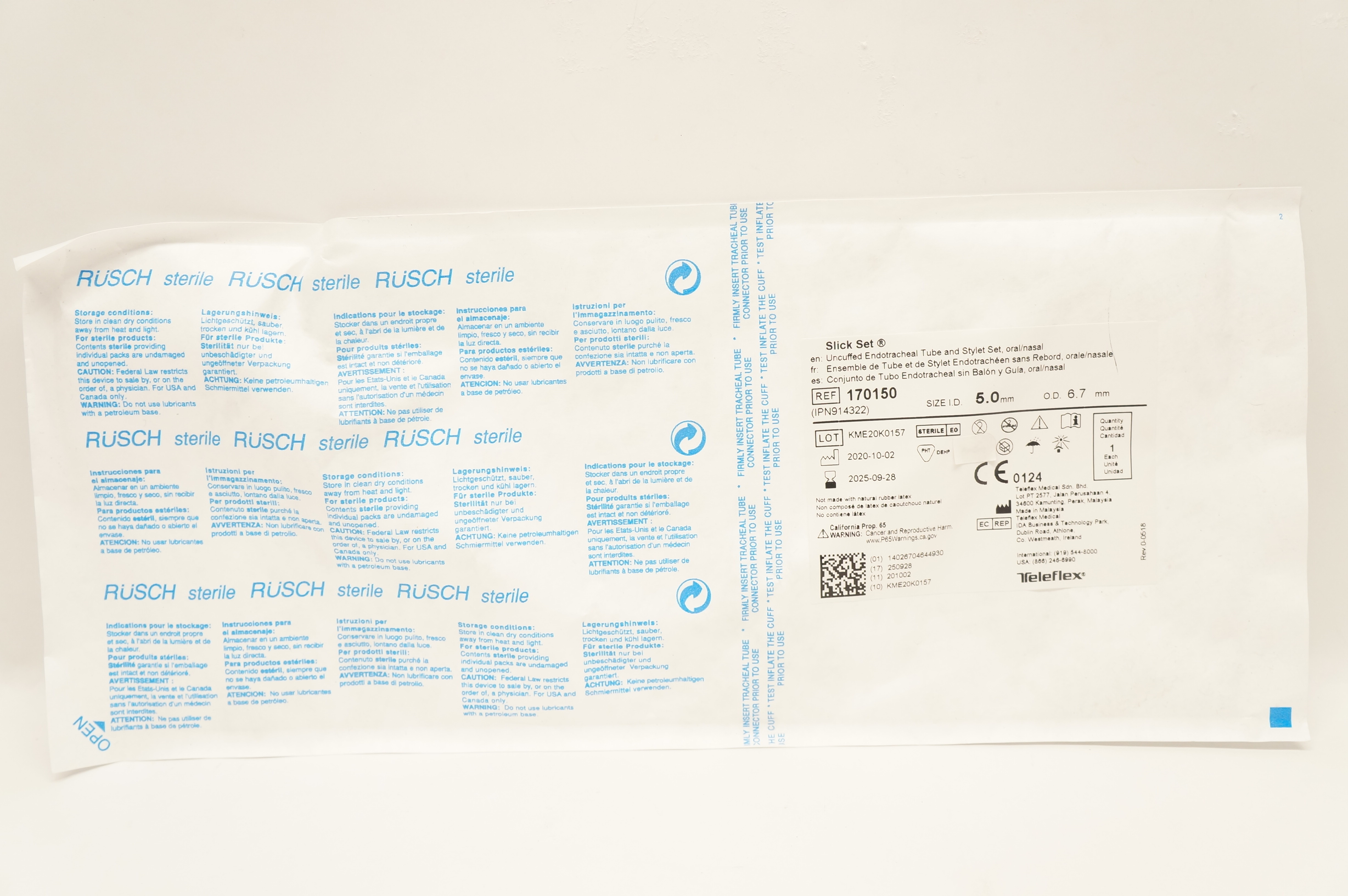 Teleflex 170155 Slick Set Uncuffed Endotracheal Tube & Stylet 5.5mm 7.3mm