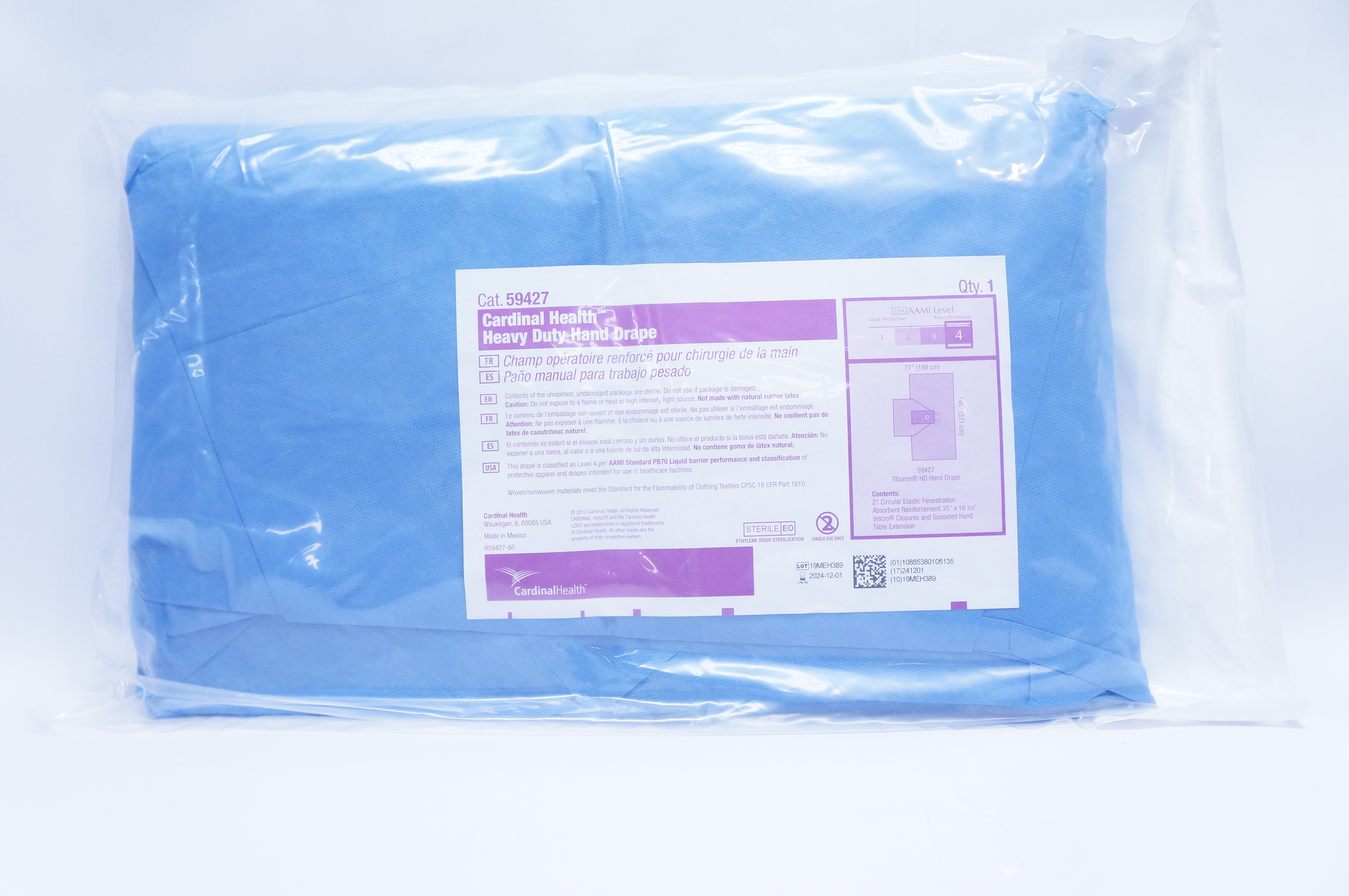 Cardinal Health 59427 Heavy Duty Hand Drape 77inch x 146inch AAMI Level 4