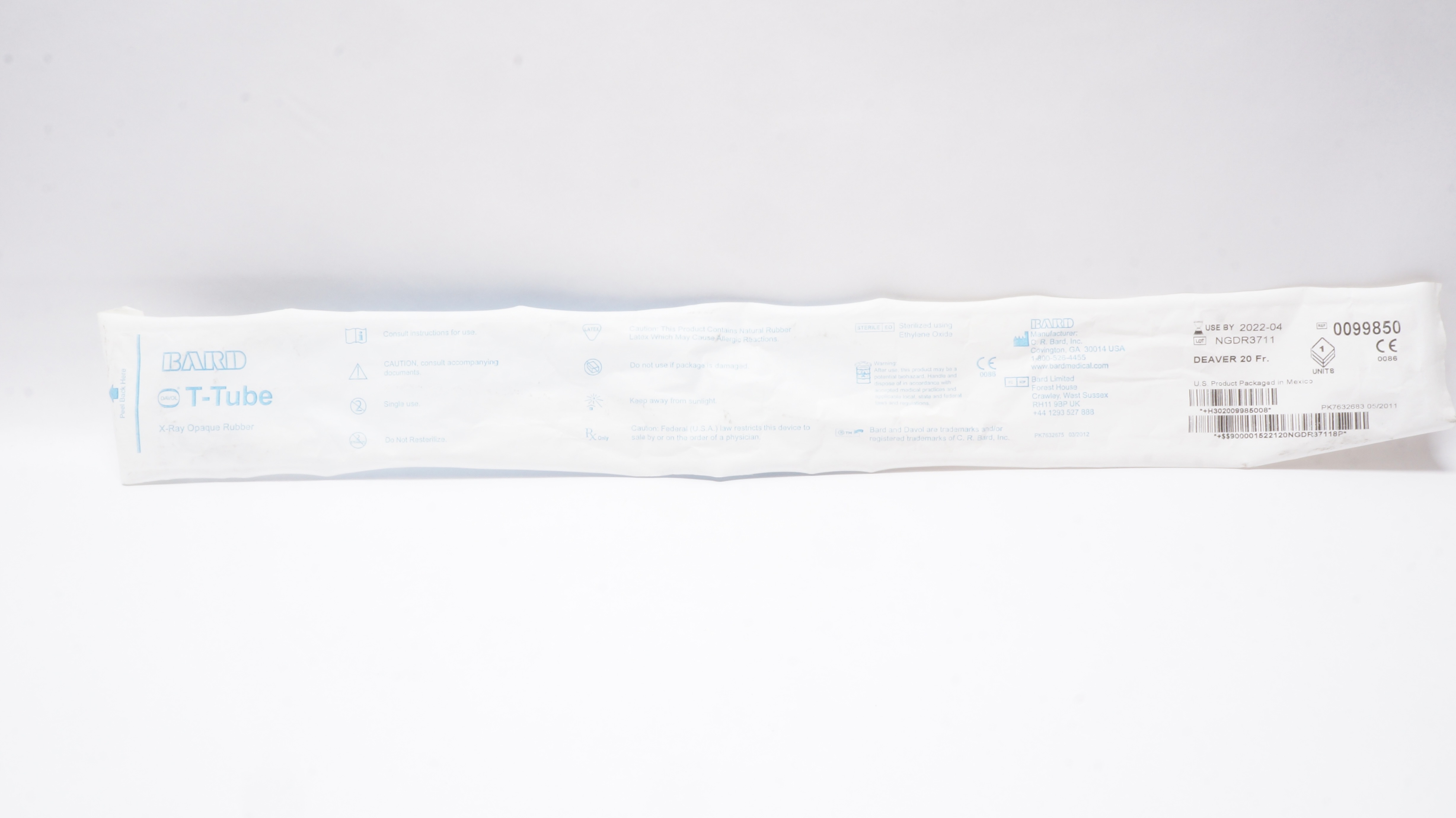 Bard 0099850 Davol T-Tube Deaver X-Ray Opaque Rubber 20Fr. (x)