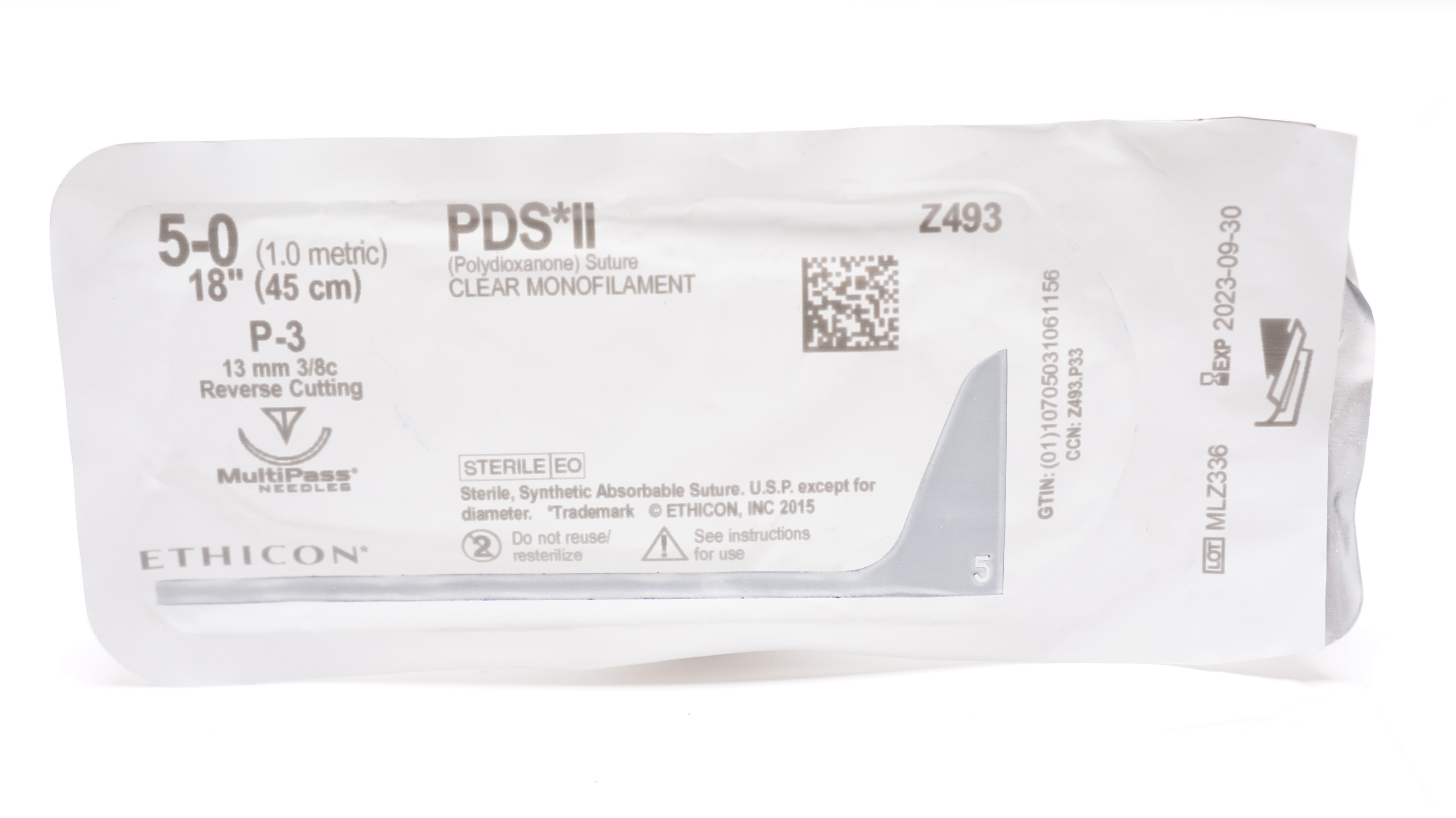 Ethicon Z493 5-0 PDS II Stre P-3 13mm 3/8c Reverse Cutting, 18inch(x)