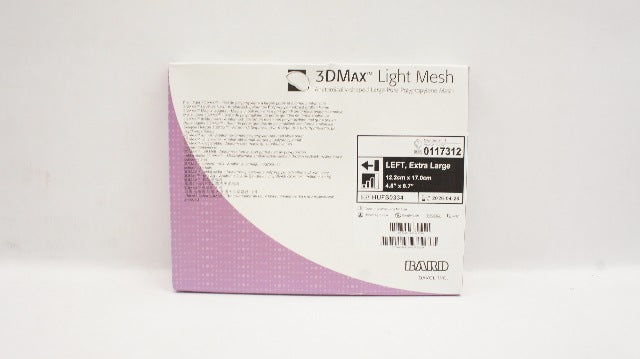Bard 0117312 Davol 3DMax Light Mesh Left Extra Large 4.8 x 6.7inch