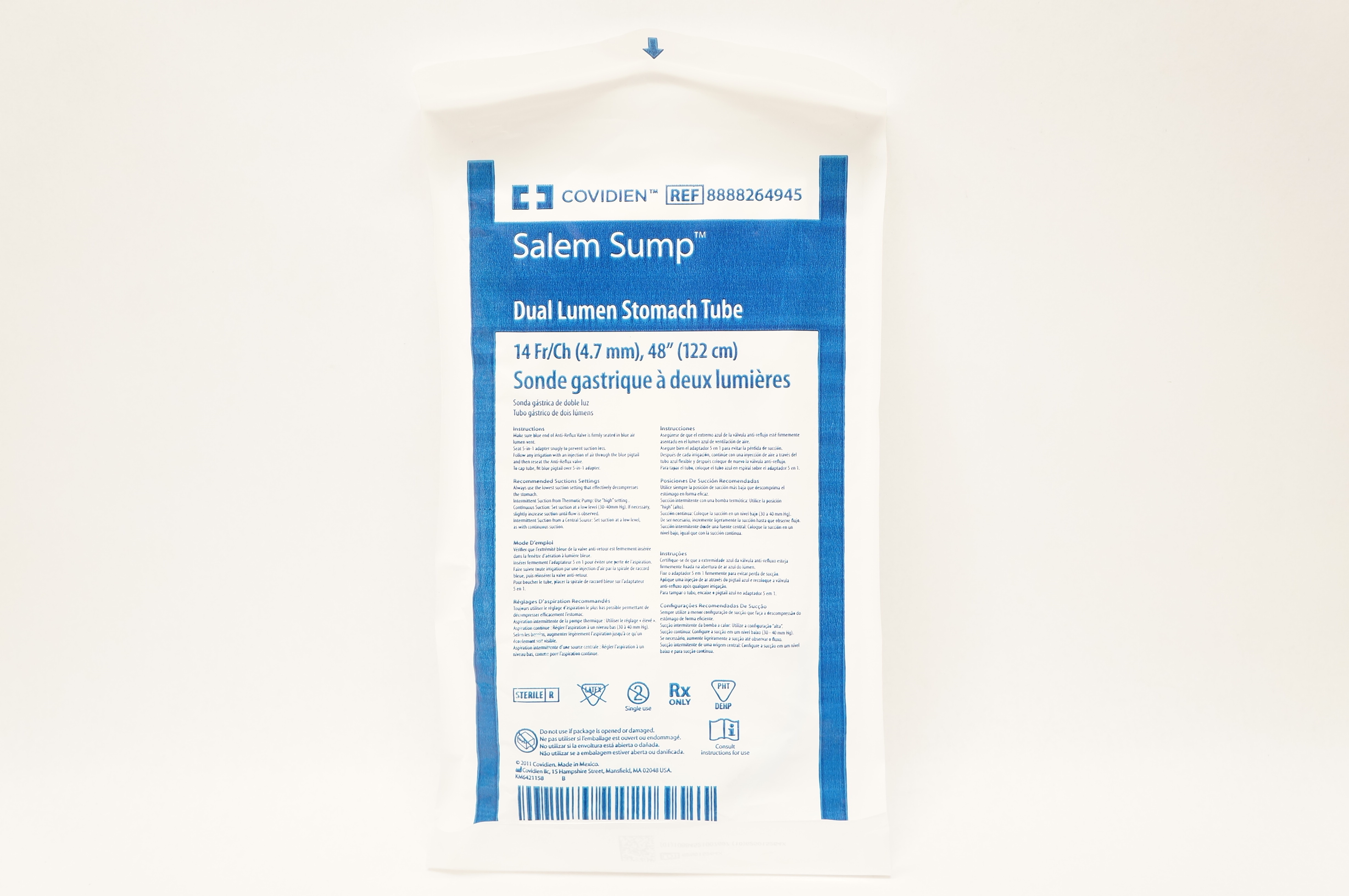 Covidien 8888264945 Salem Sump Dual Lumen Stomach Tube 14Fr/Ch x 48 inch