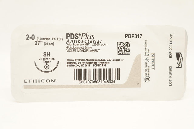 Ethicon PDP317 2-0 PDS Plus Synthetic Stre SH 26mm 1/2c Taper, 27inch (x)
