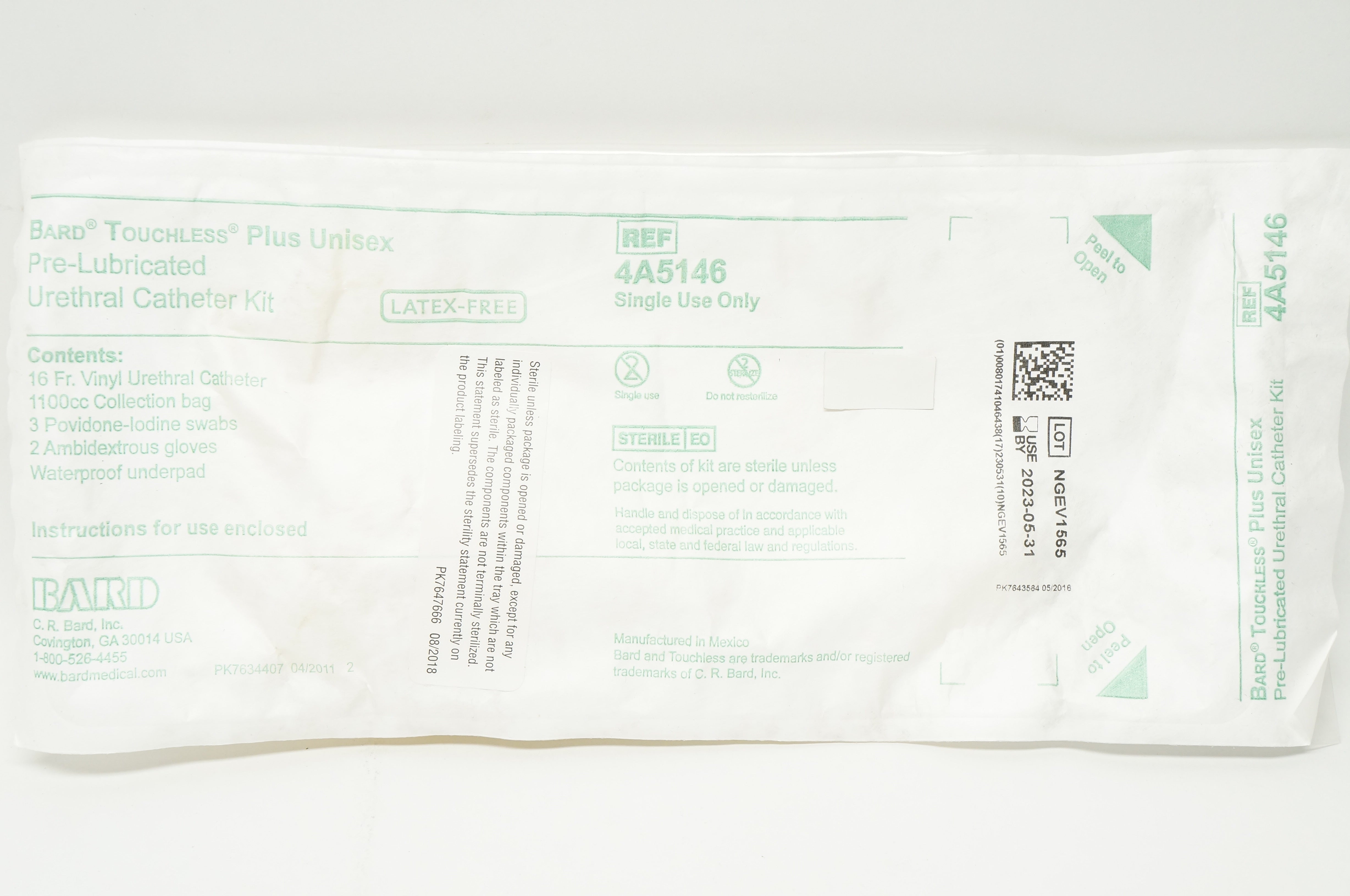 Bard 4А5146 Touchless Plus Unisex Pre-Lubricated Urethral Catheter Kit