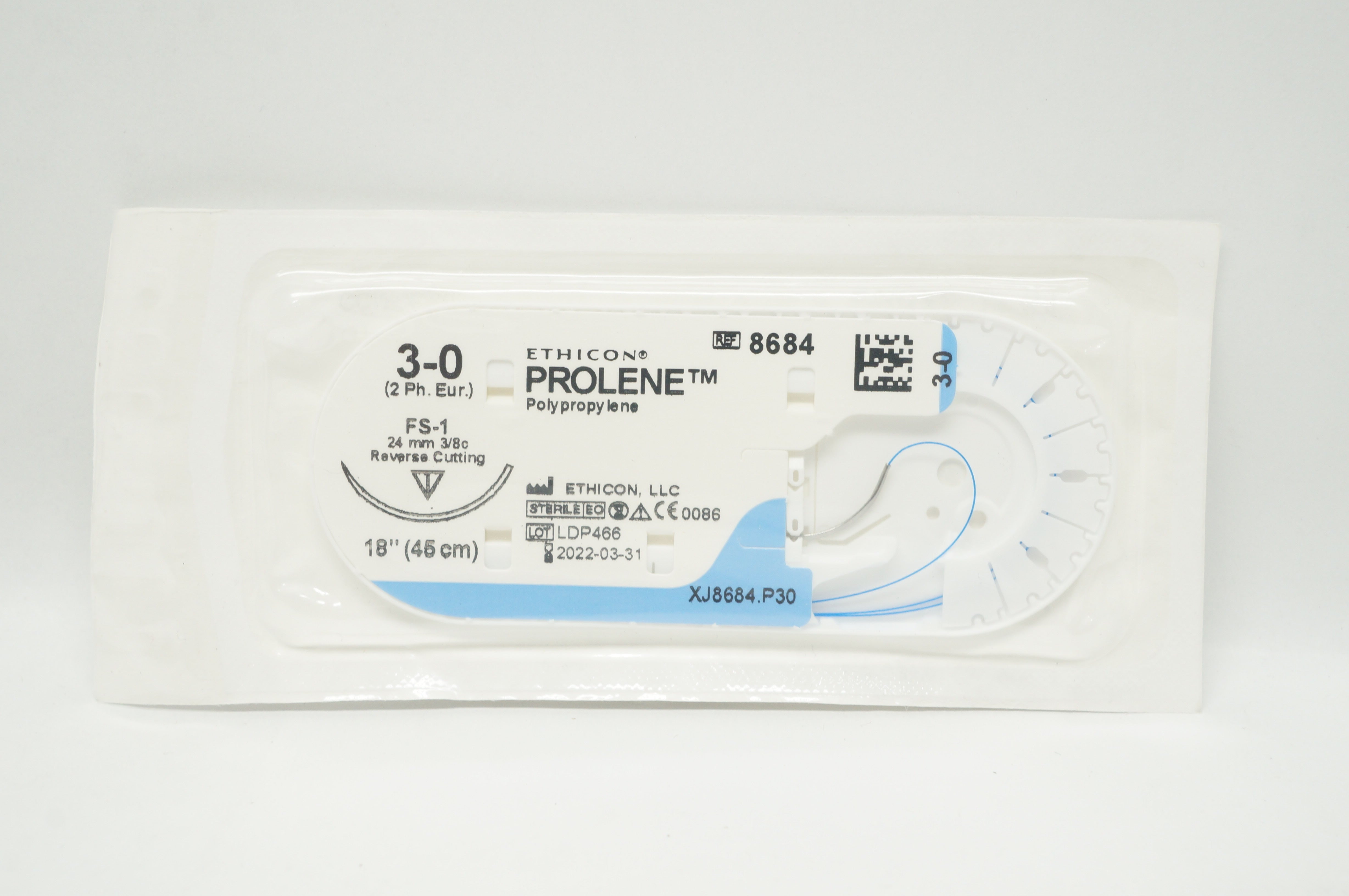 Ethicon 8684 3-0 Prolene Polypropylene FS-1 24mm 3/8c Reverse Cutting ...