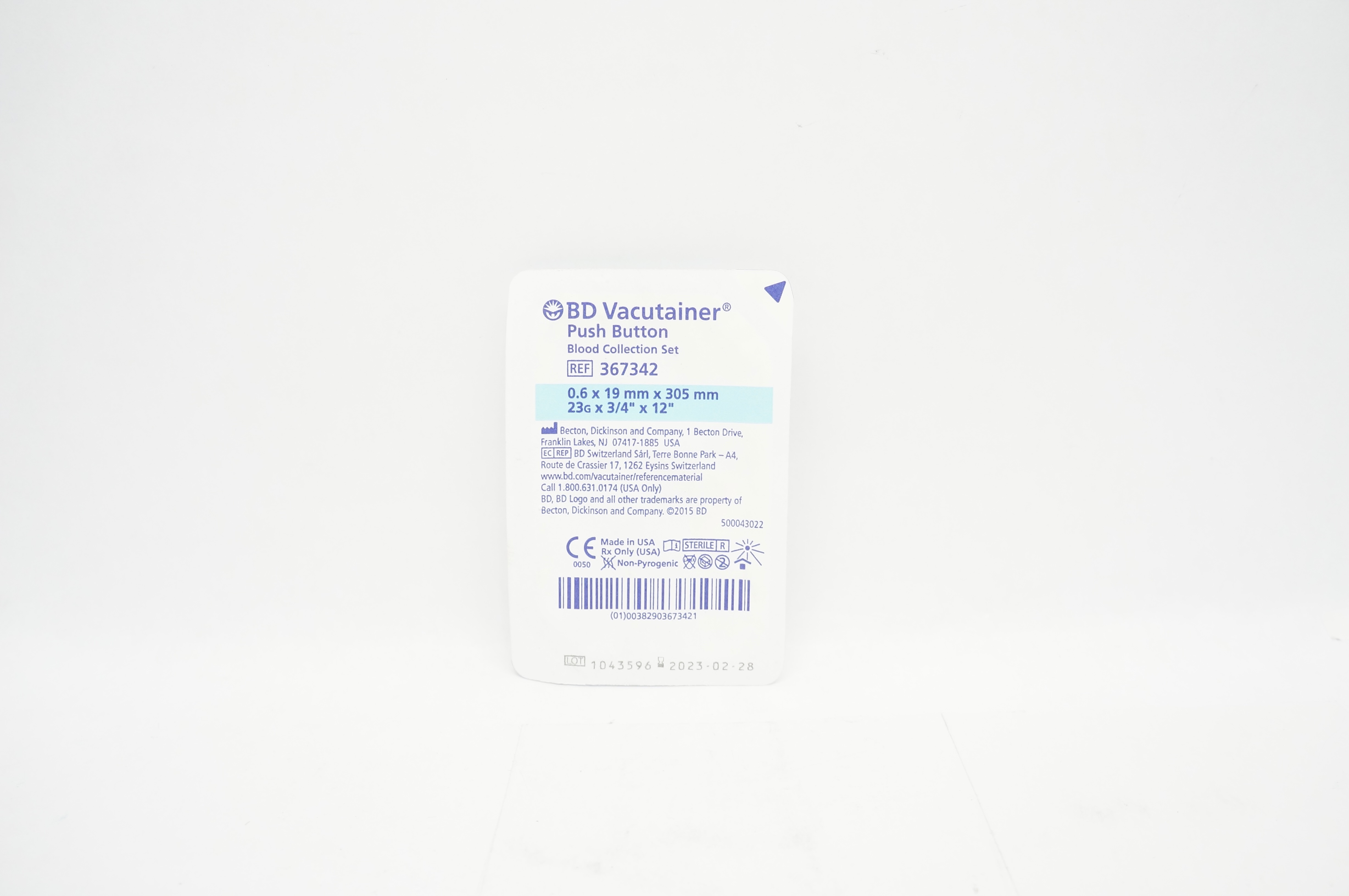 BD 367342 Vacutainer Push Button Blood Collection Set 23G x 3/4inch x 12inch (x)