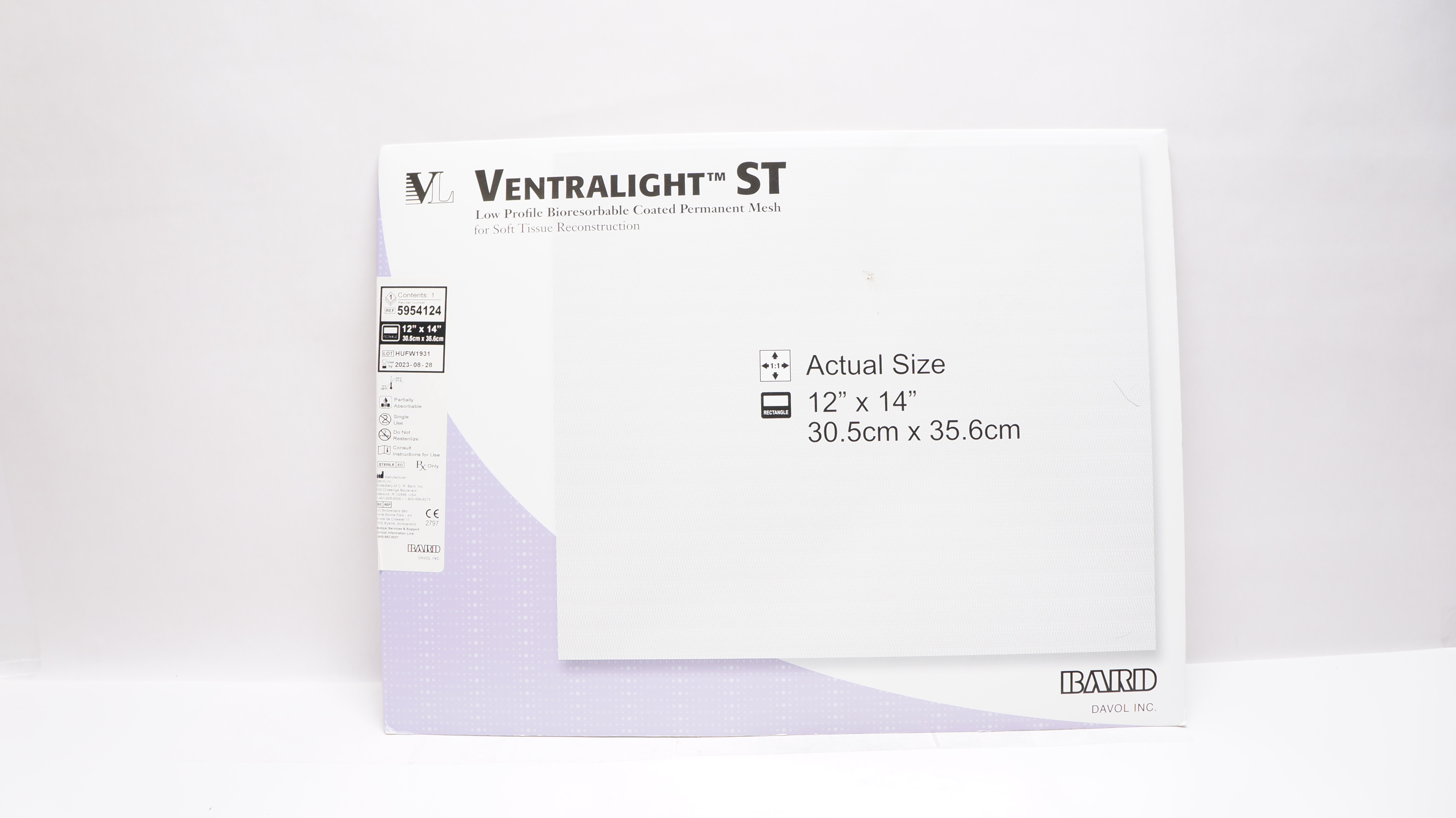 Bard 5954124 Ventralight ST Low Profile Bioresorbable Coated Mesh 12 x 14inch(x)