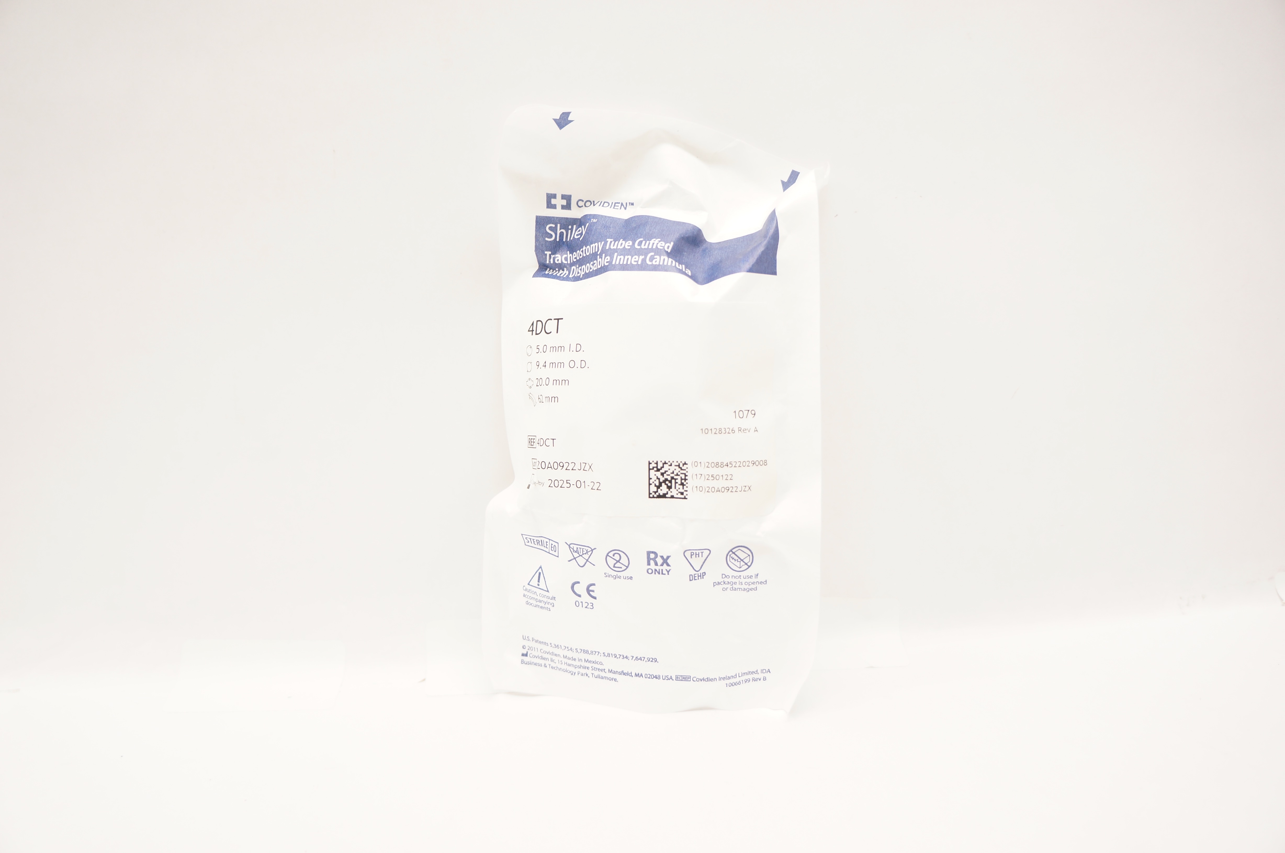 Covidien 4DCT Shiley Tracheostomy Tube Cuffed 5.0 I.D. x 9.4 O.D. x 20.0 x 62mm