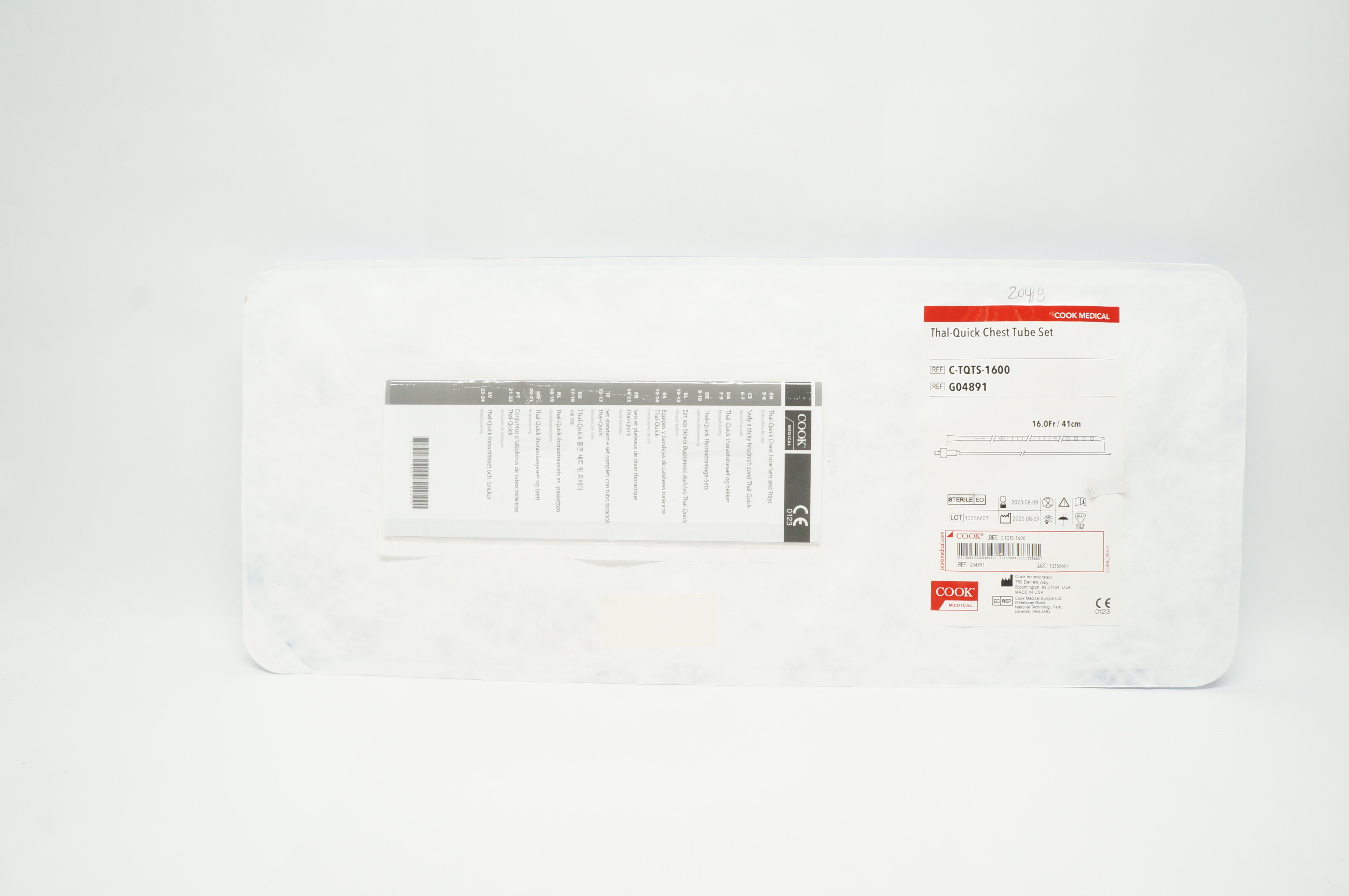 Cook Medical G04891 Thal-Quick Chest Tube Set 16.0Fr