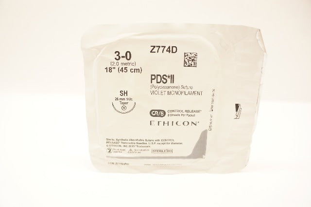 Ethicon Z774D 3-0 PDS II Polydioxanone Stre Monofilament SH 26mm 1/2c Taper18in.