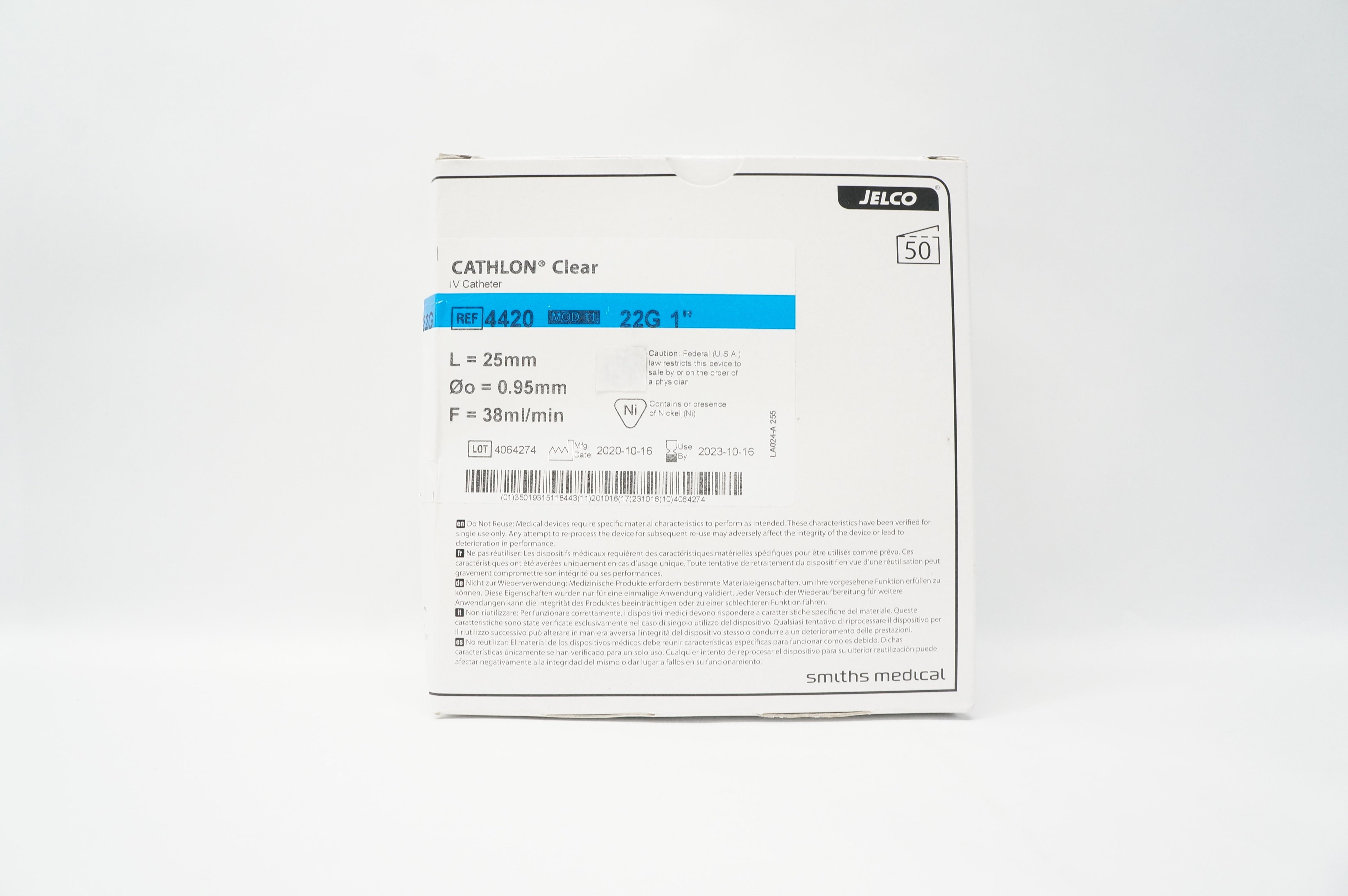 Smiths Medical 4420 Cathlon Clear I.V. Cath.18G x 1inch - Box of 50