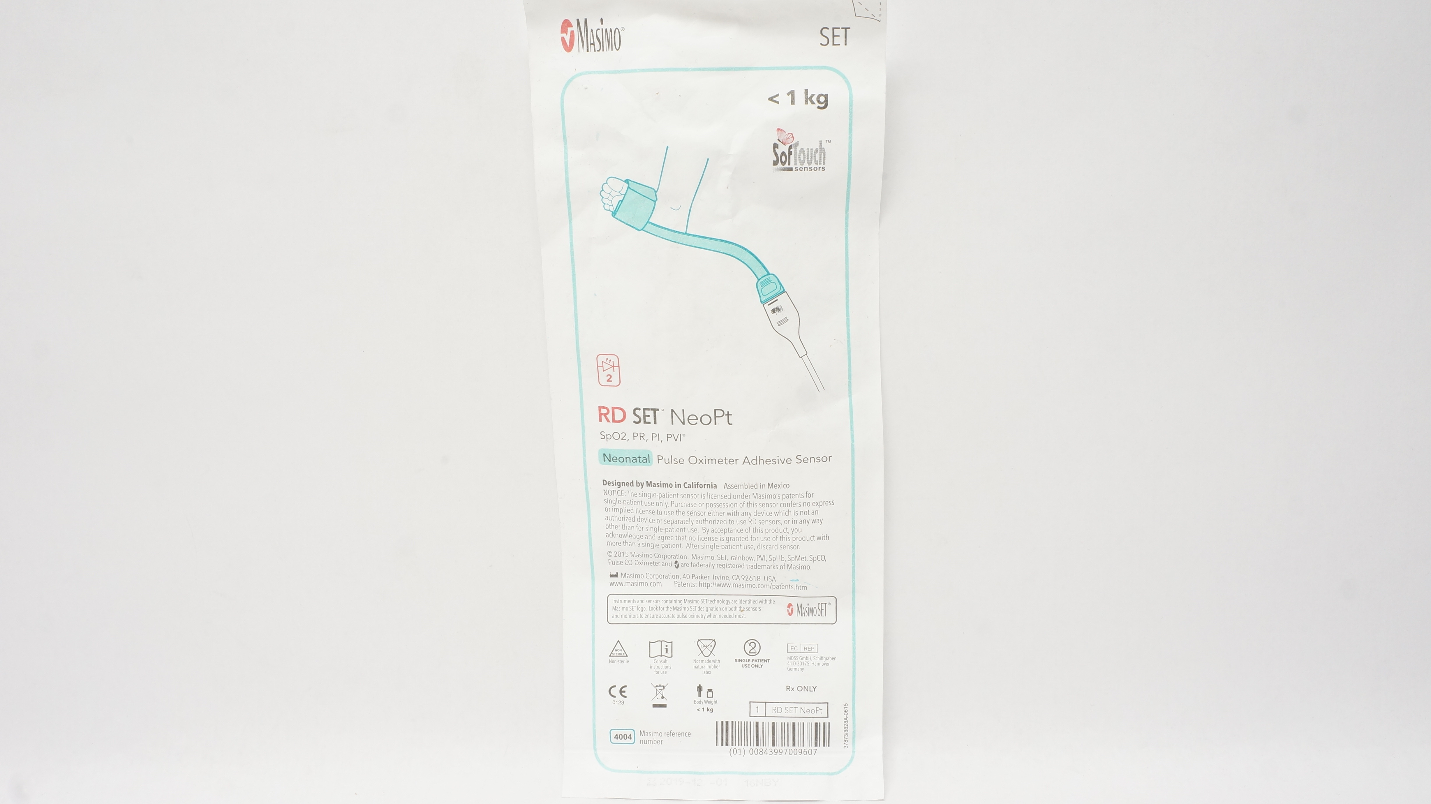 Neontl Rd Set Masimo 4004 RD SET NeoPt Neonatal Pulse Oximeter Adhesive Sensor