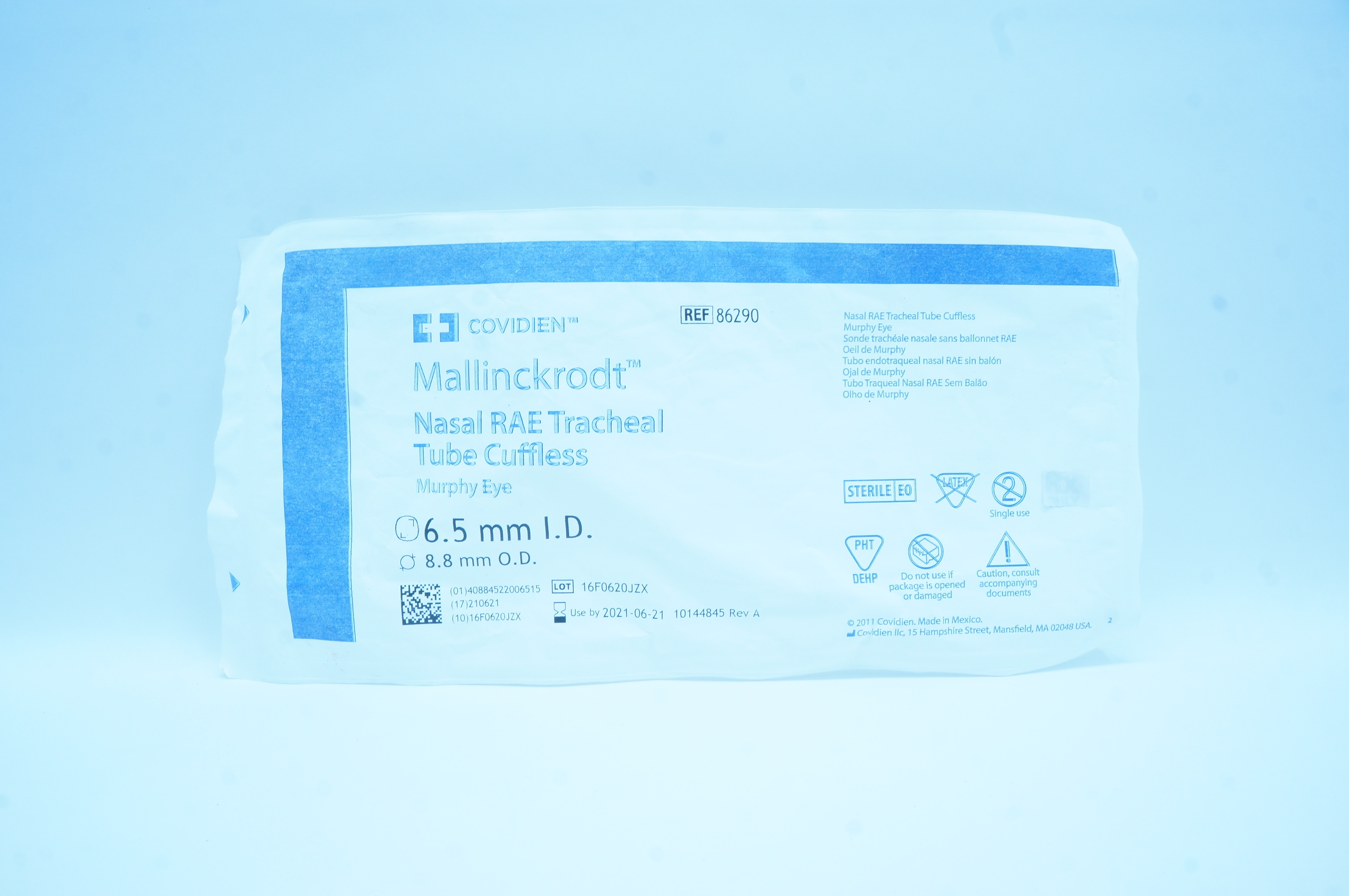 Covidien 86290 Mallinckrodt Nasal RAE Tracheal Tube Cuffless 6.5mm x 8