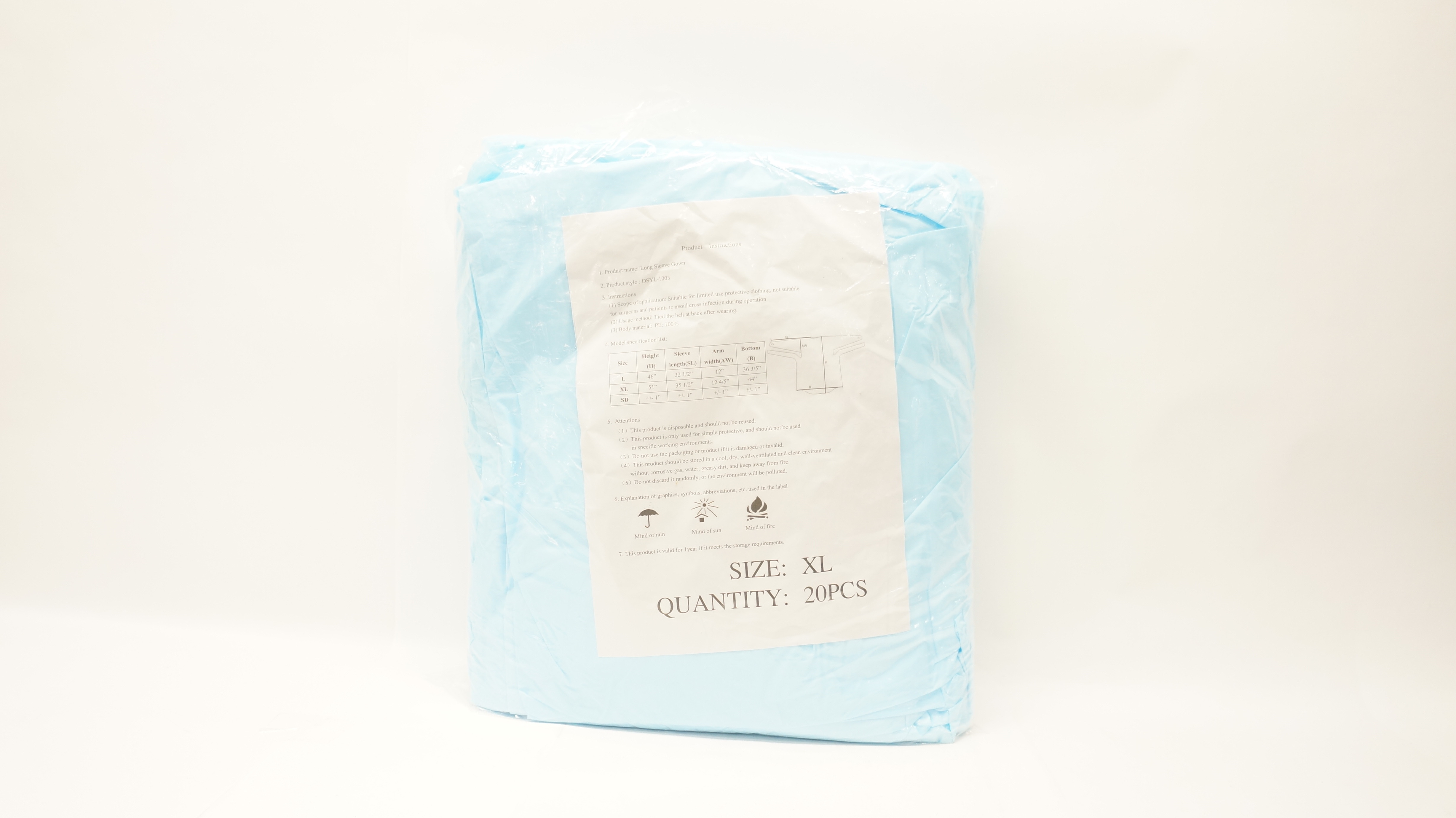 DSYL-1003 Long Sleeve Gown, Size XL 51inch - Pack of 20