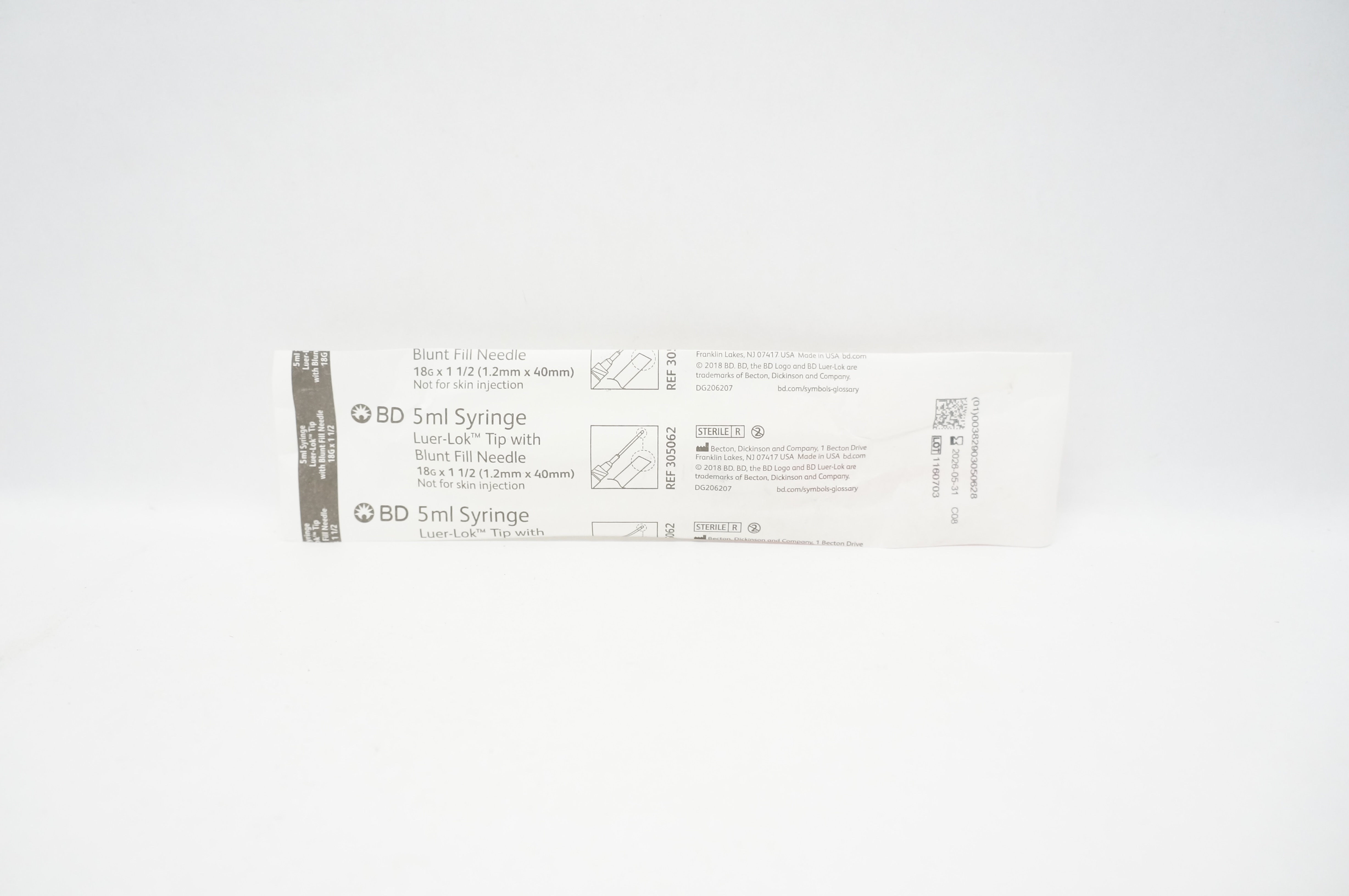 BD 305062 Syringe LuerLock Tip with Blunt Fill Ndle 5ml 18G x 1 1/2inch