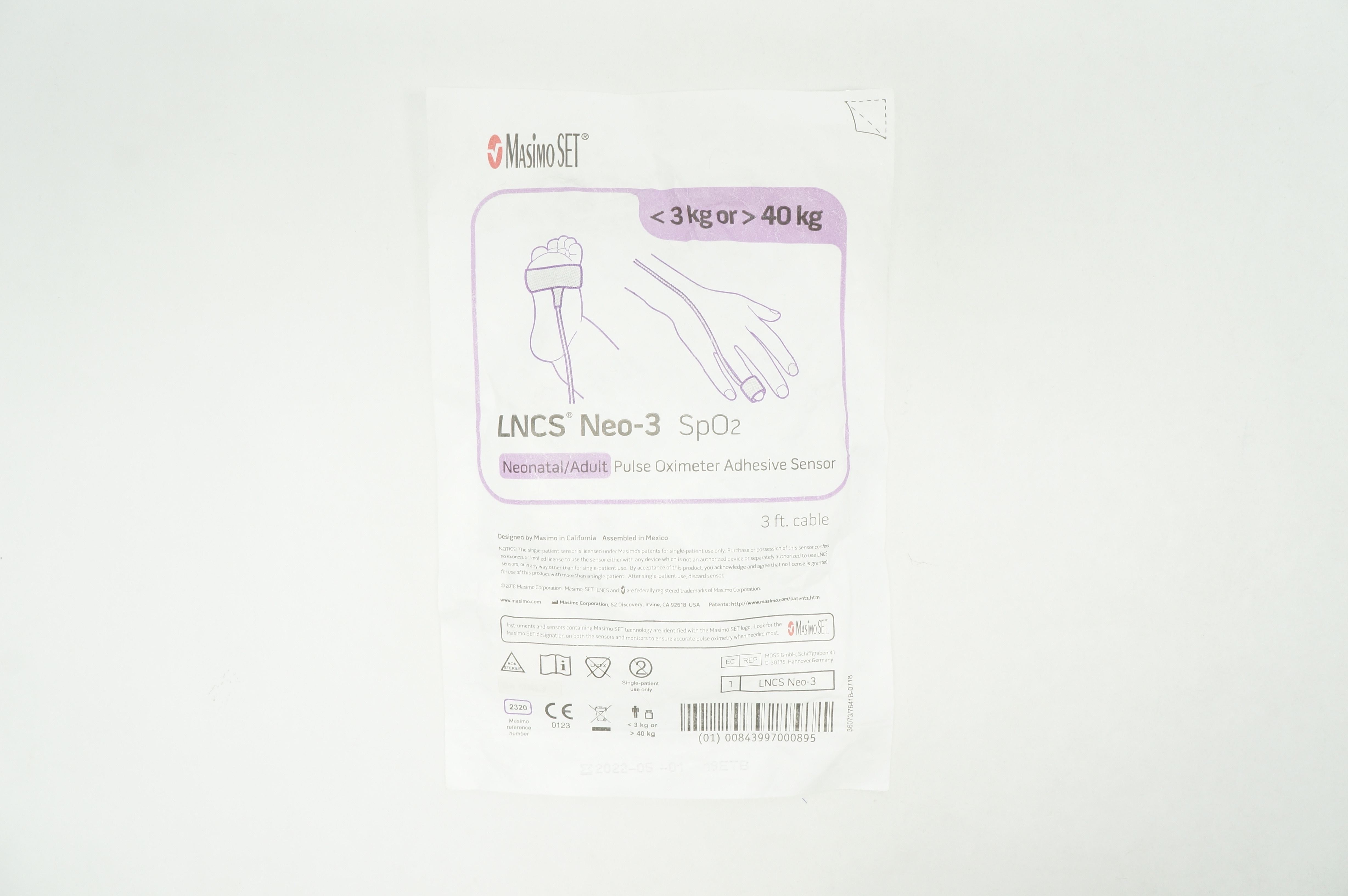 MasimoSet 2320 LNCS Neo-3 SpO₂ Pulse Oximeter Adhesive Sensor <3kg or > 40kg (x)