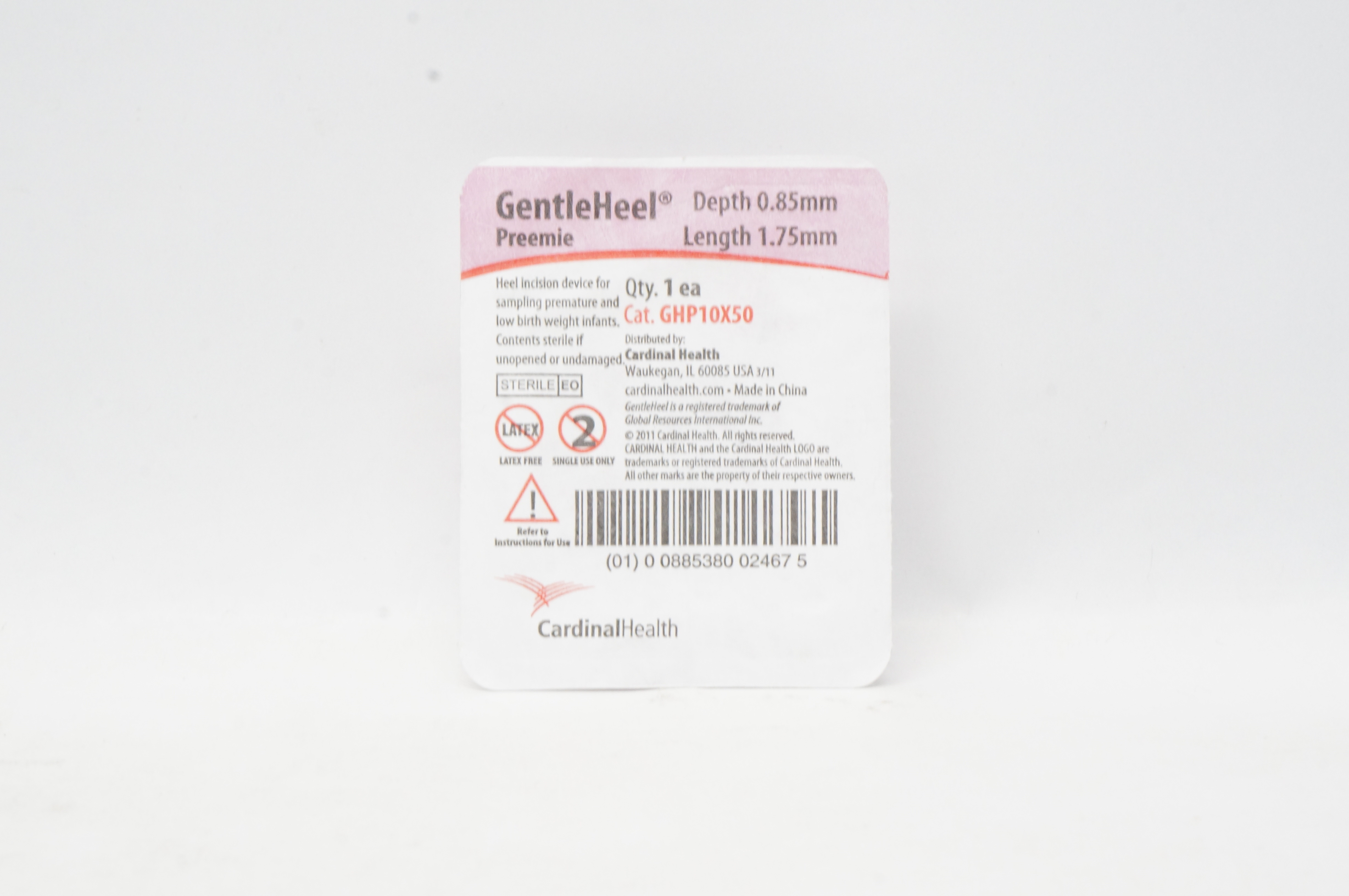Cardinal Health GHP10X50 Gentle Heel Preemie 0.85mm x 1.75mm