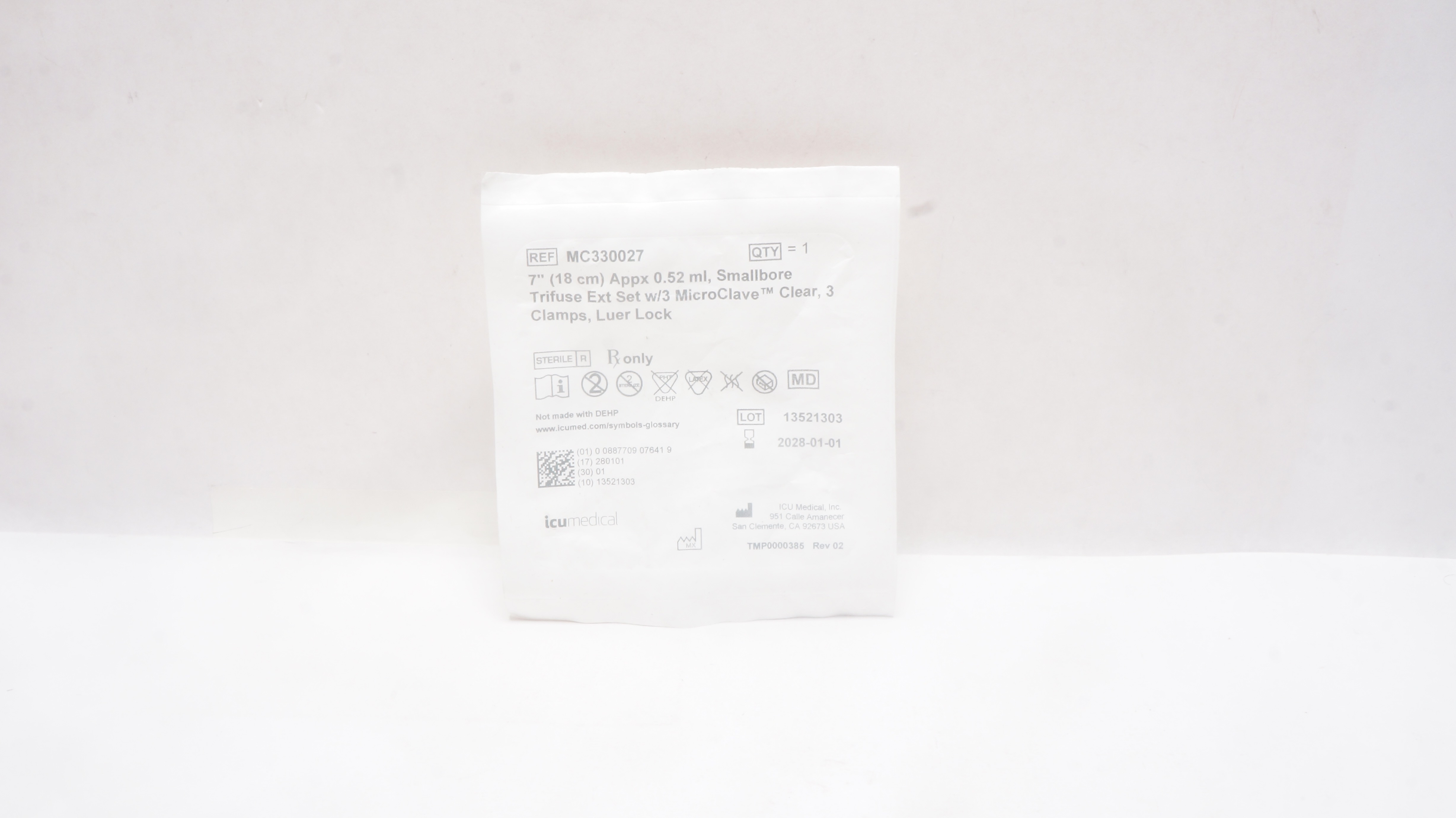 ICU Medical MC330027 Smallbore Trifuse Extension Set 7inch, Appx. 0.52ml