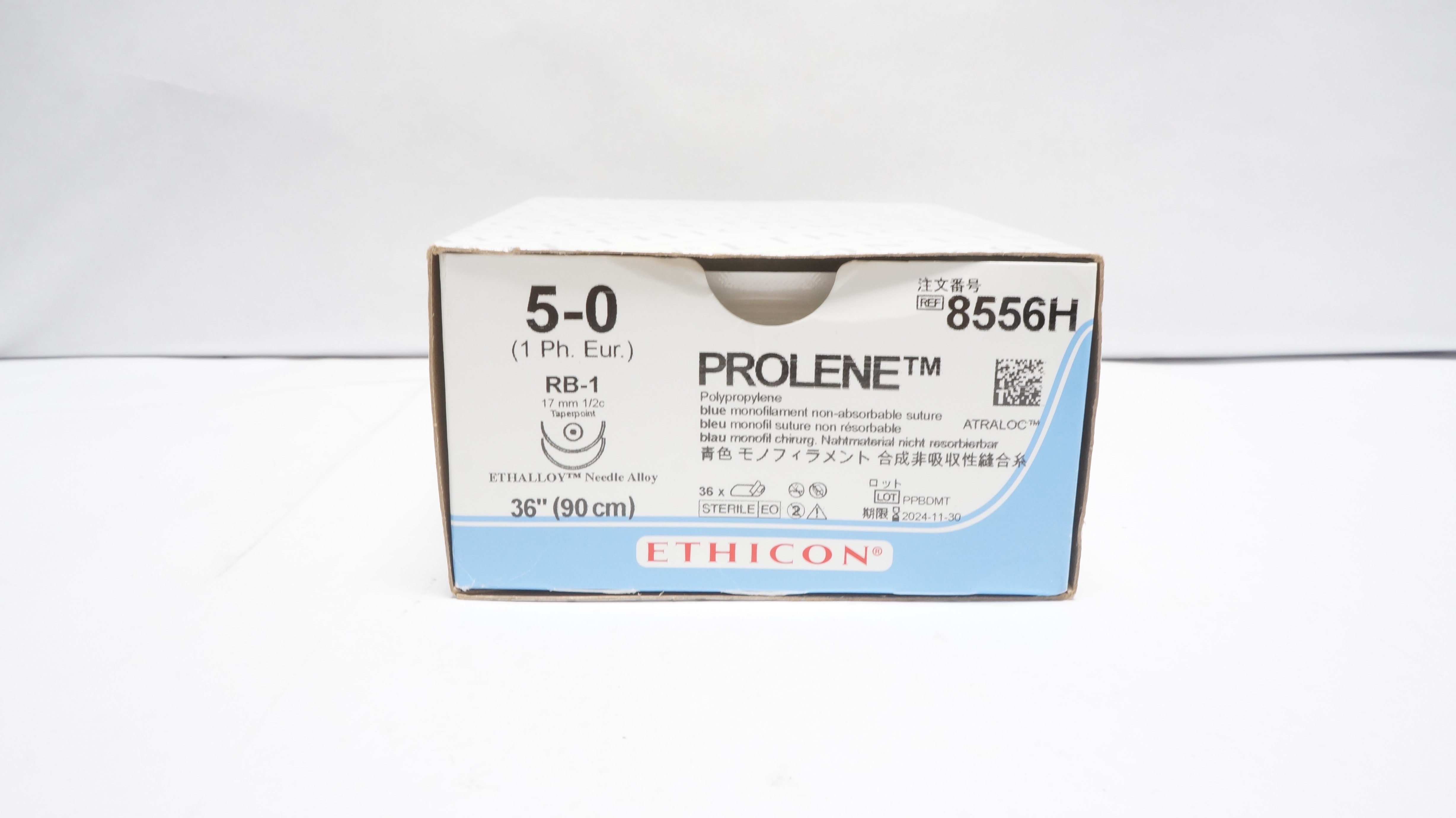 Ethicon 8556H 5-0 Prolene RB-1 17mm 1/2c Taper 36inch (x) - Box of 20