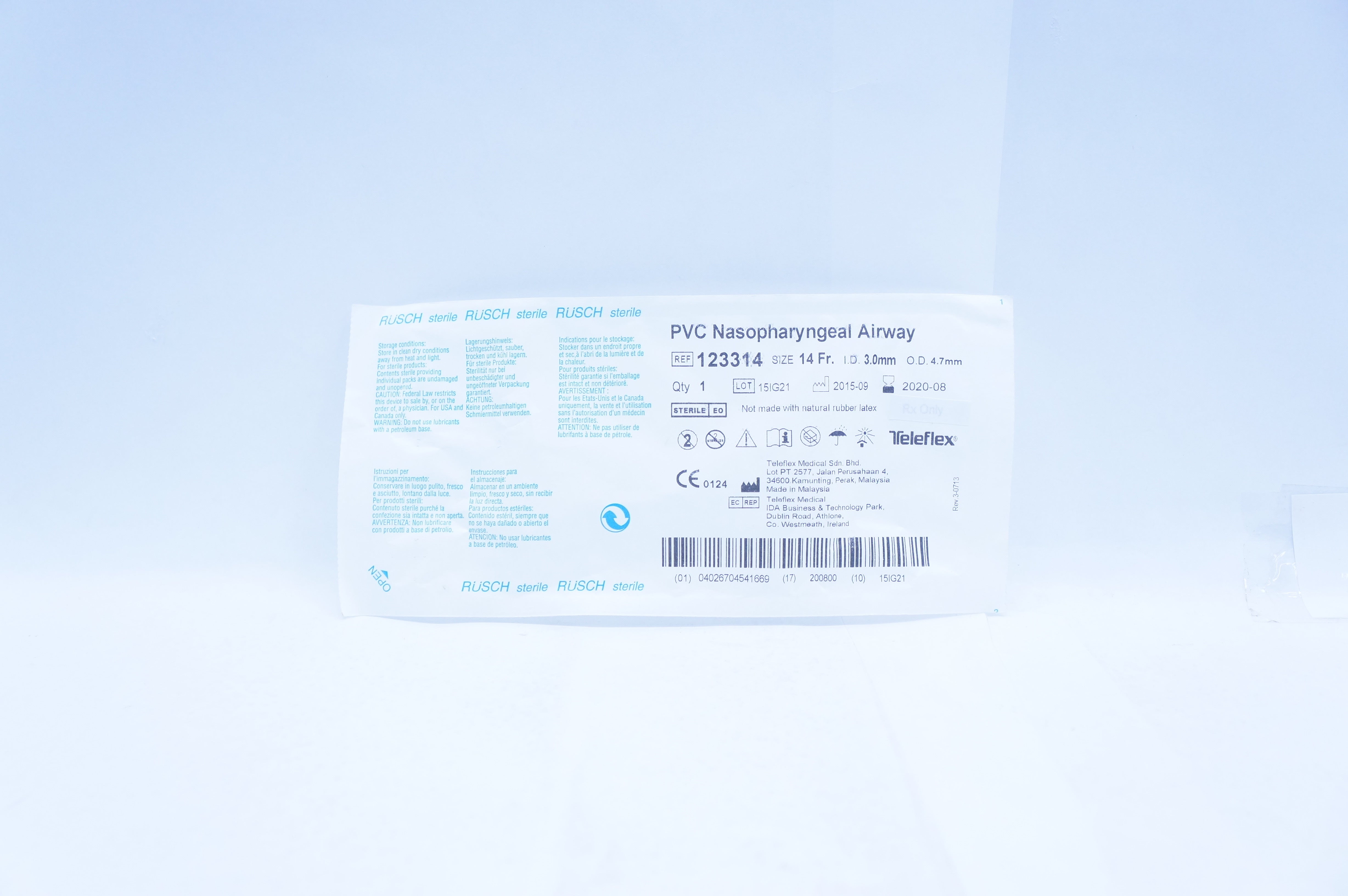 Teleflex 123314 Rusch PVC Nasopharyngeal Airway 14Fr. x 3.0mm (x)