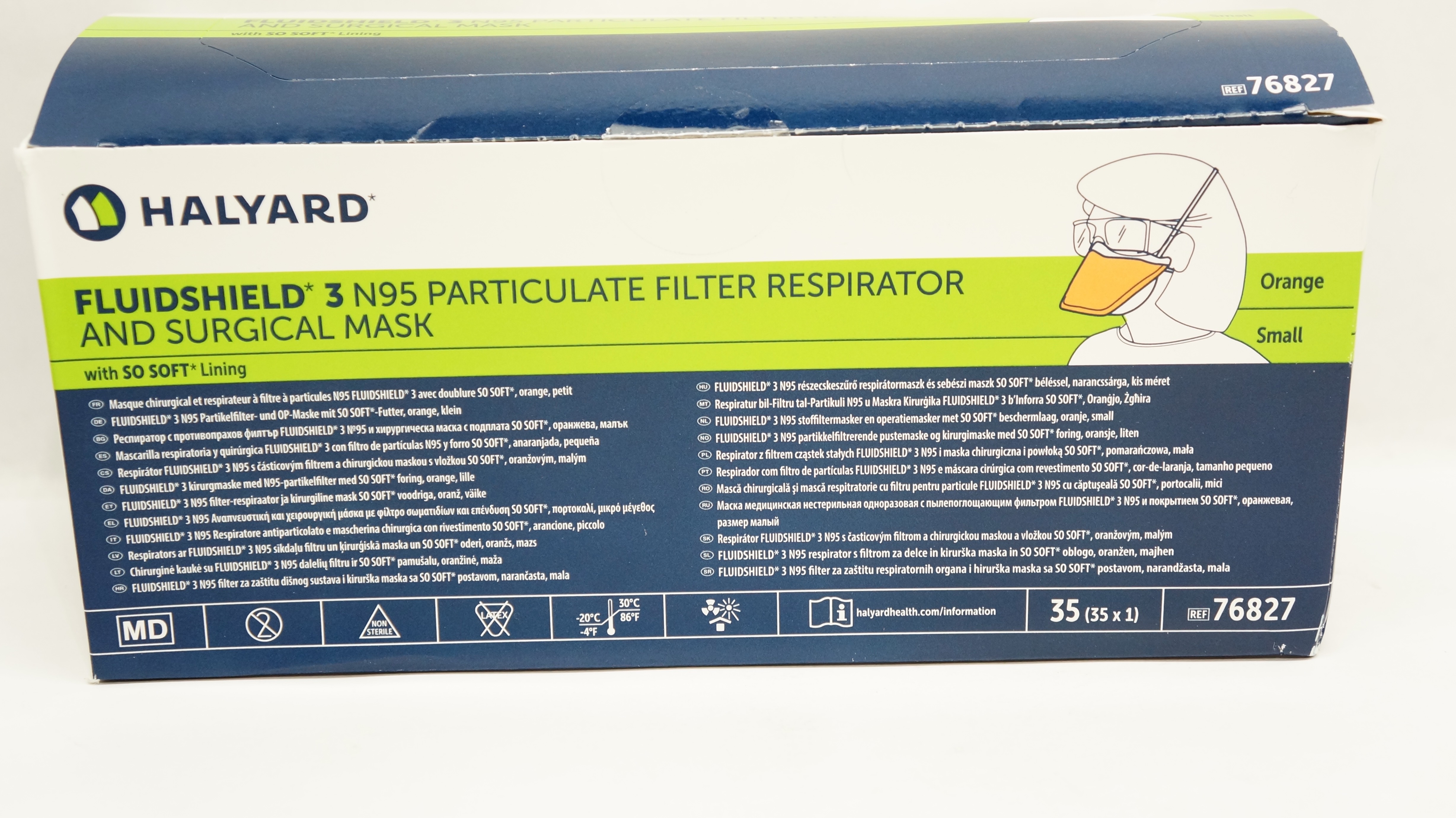 Halyard 76827 FluidShield 3 N95 Filter Respirator & Surgical Mask - Box of 35