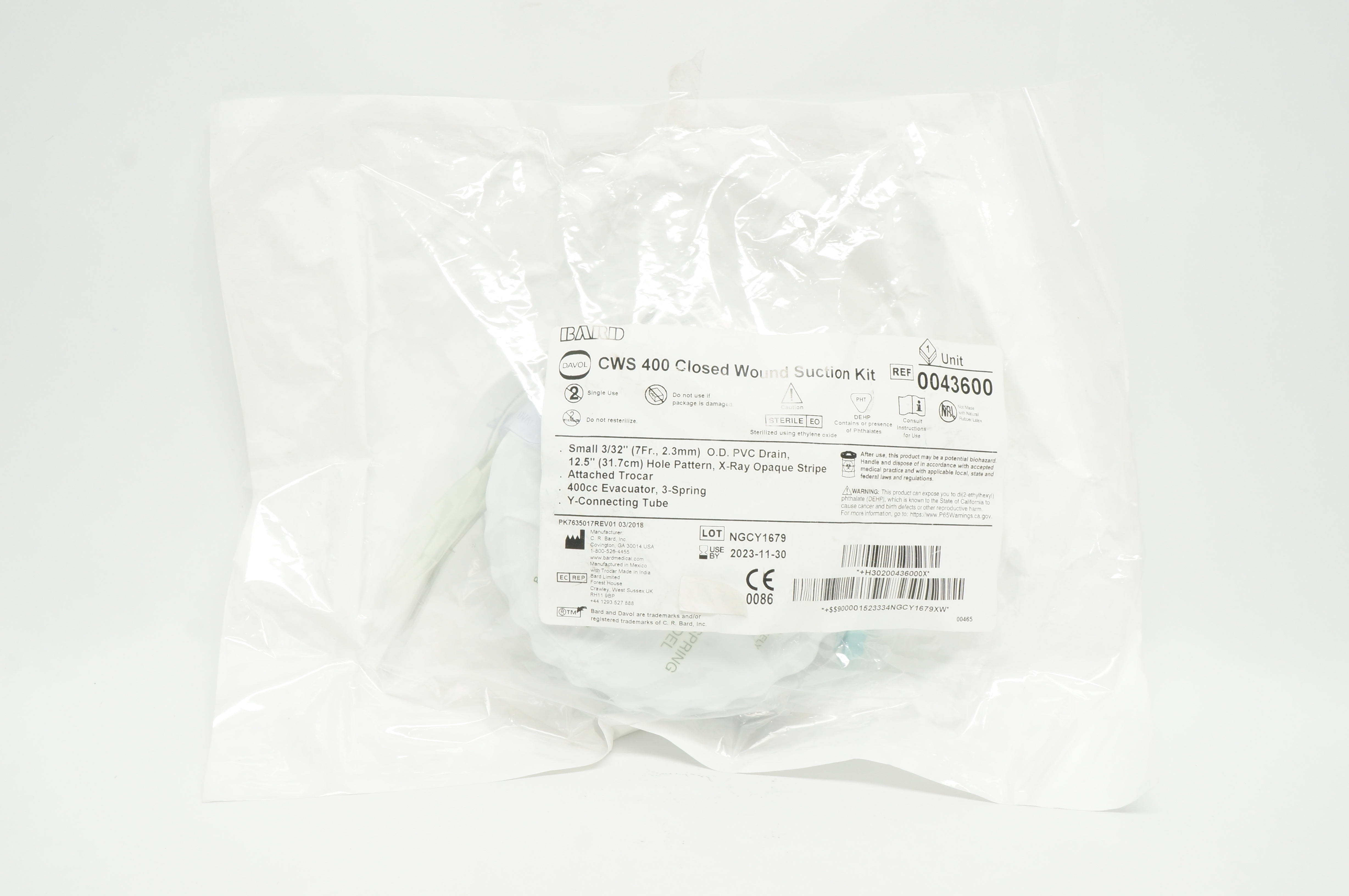 Bard 0043600 Cws 400 Close Wound Suction Kit
