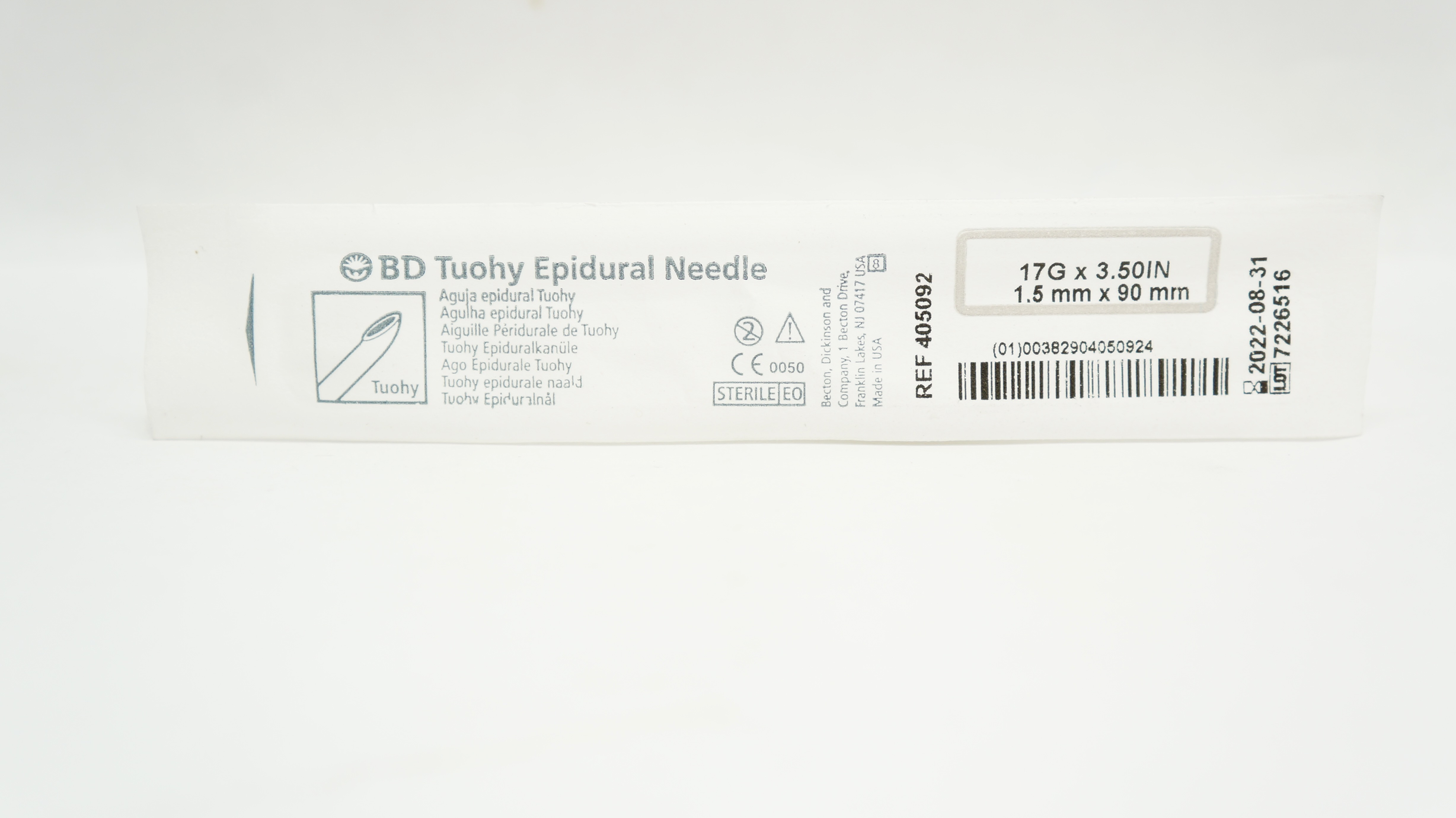 BD 405092 Becton Tuohy Epidural Ndle 17G x 3.50inch (x)