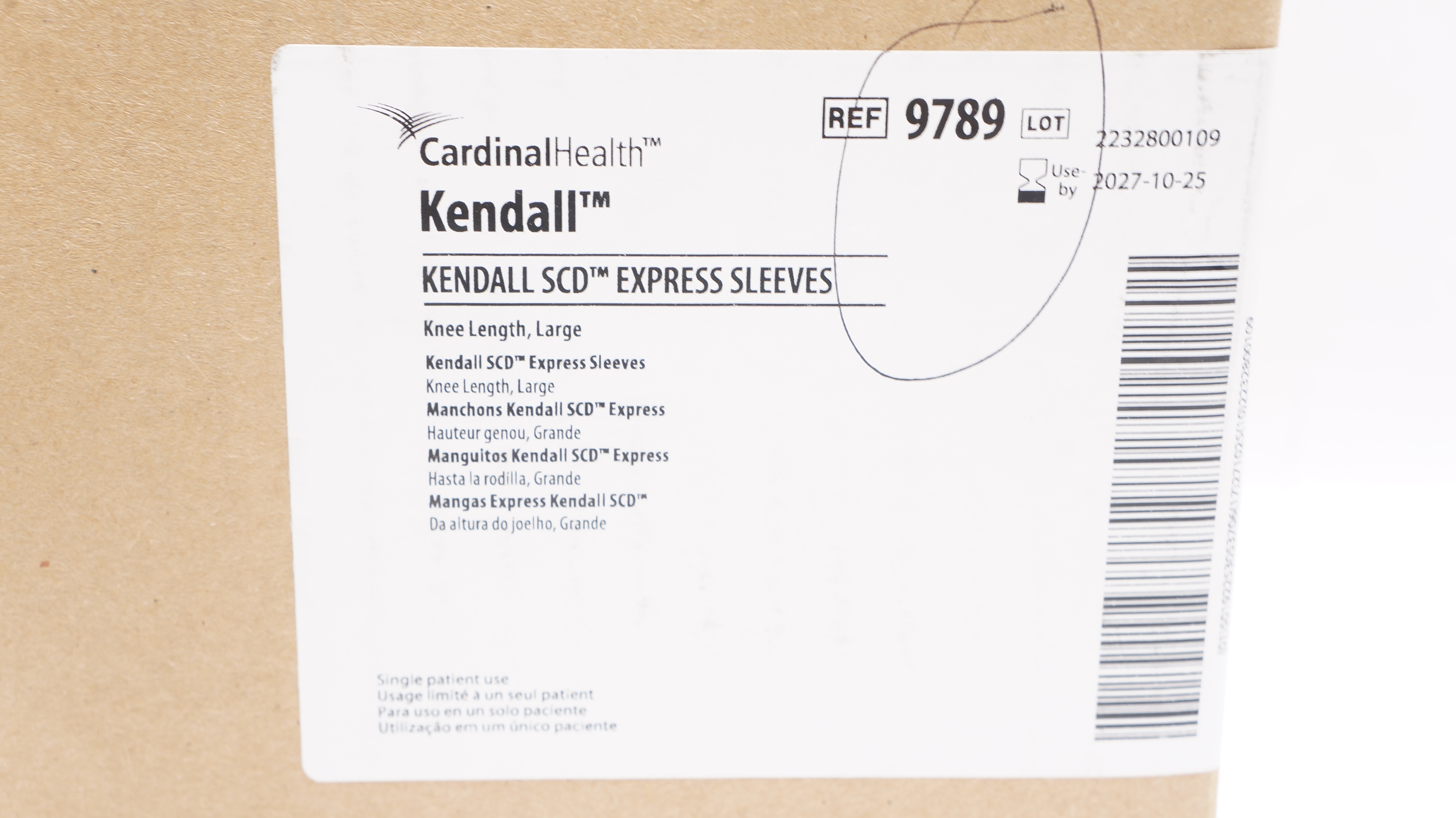 Cardinal Health 9789 Kendall SCD Express Sleeves Knee Length, Large - Box of 5