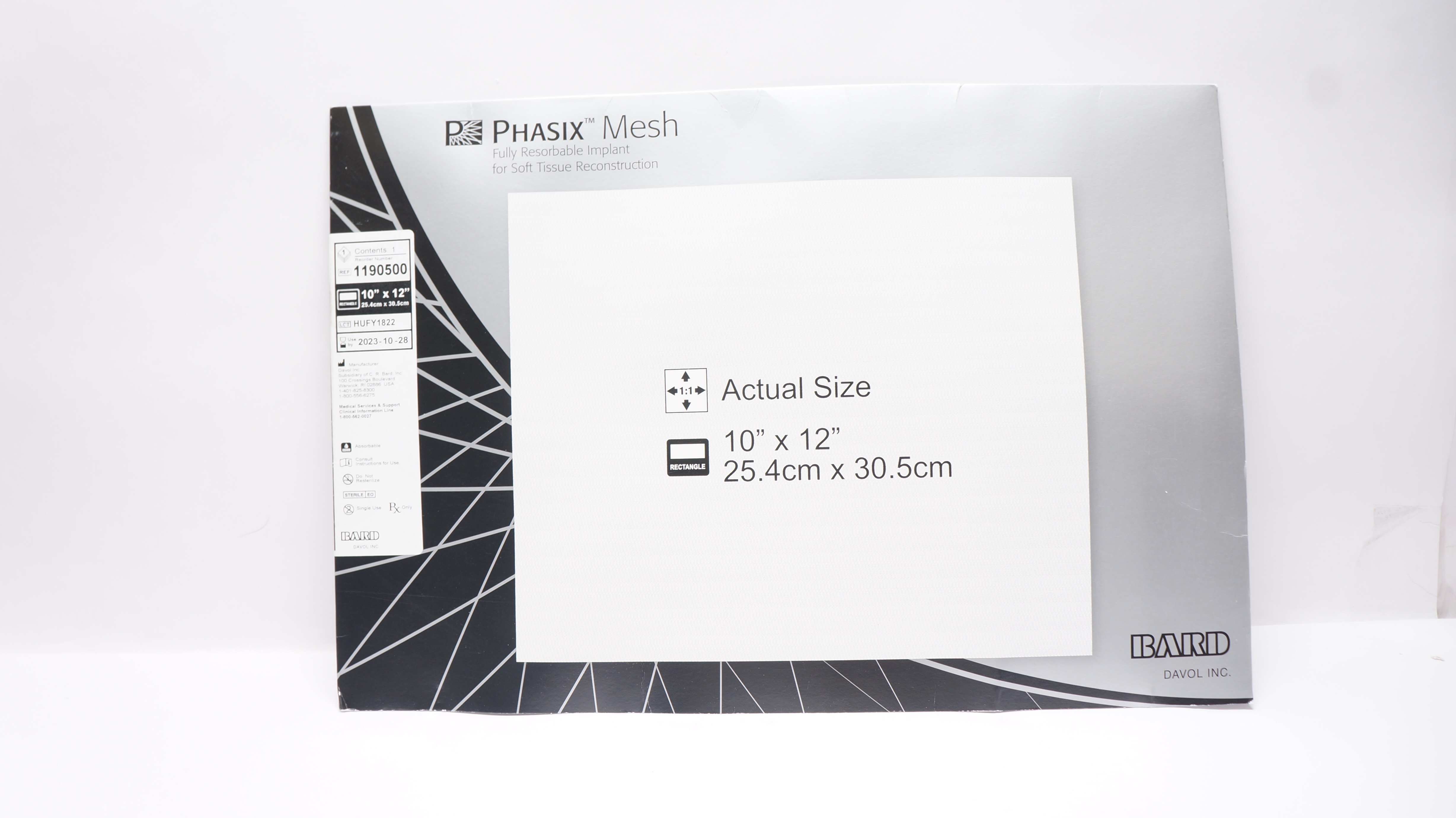 Bard 1190500 Phasix Mesh Fully Resorbable Implant 10inch x 12inch (x)
