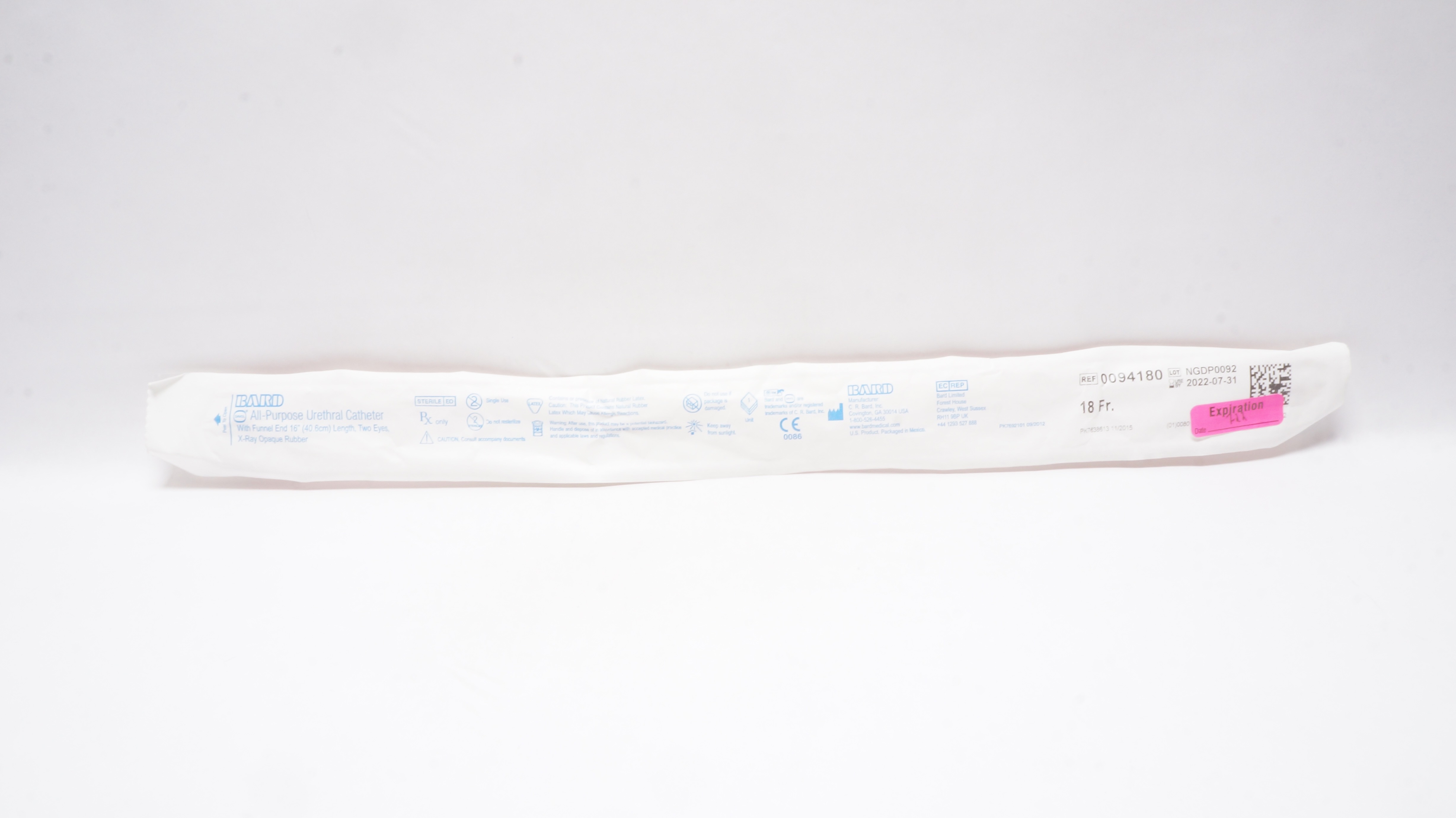 Bard 0094180 Davol All-Purpose Urethral Cath. 18Fr x 16inch Funnel End (x)