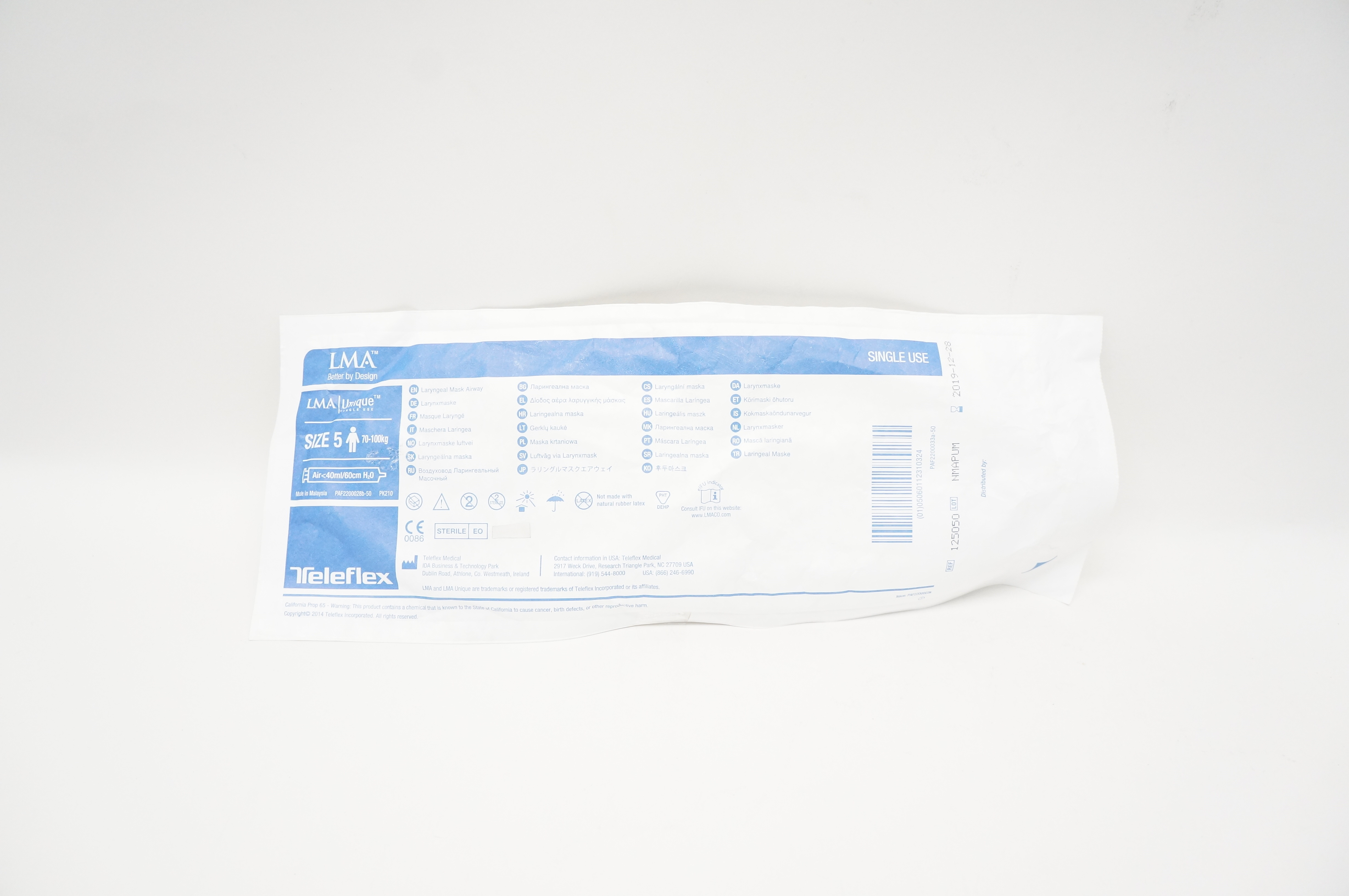 Teleflex 125050 LMA Unique Laryngeal Mask Airway Size 5 70-100kg (x)