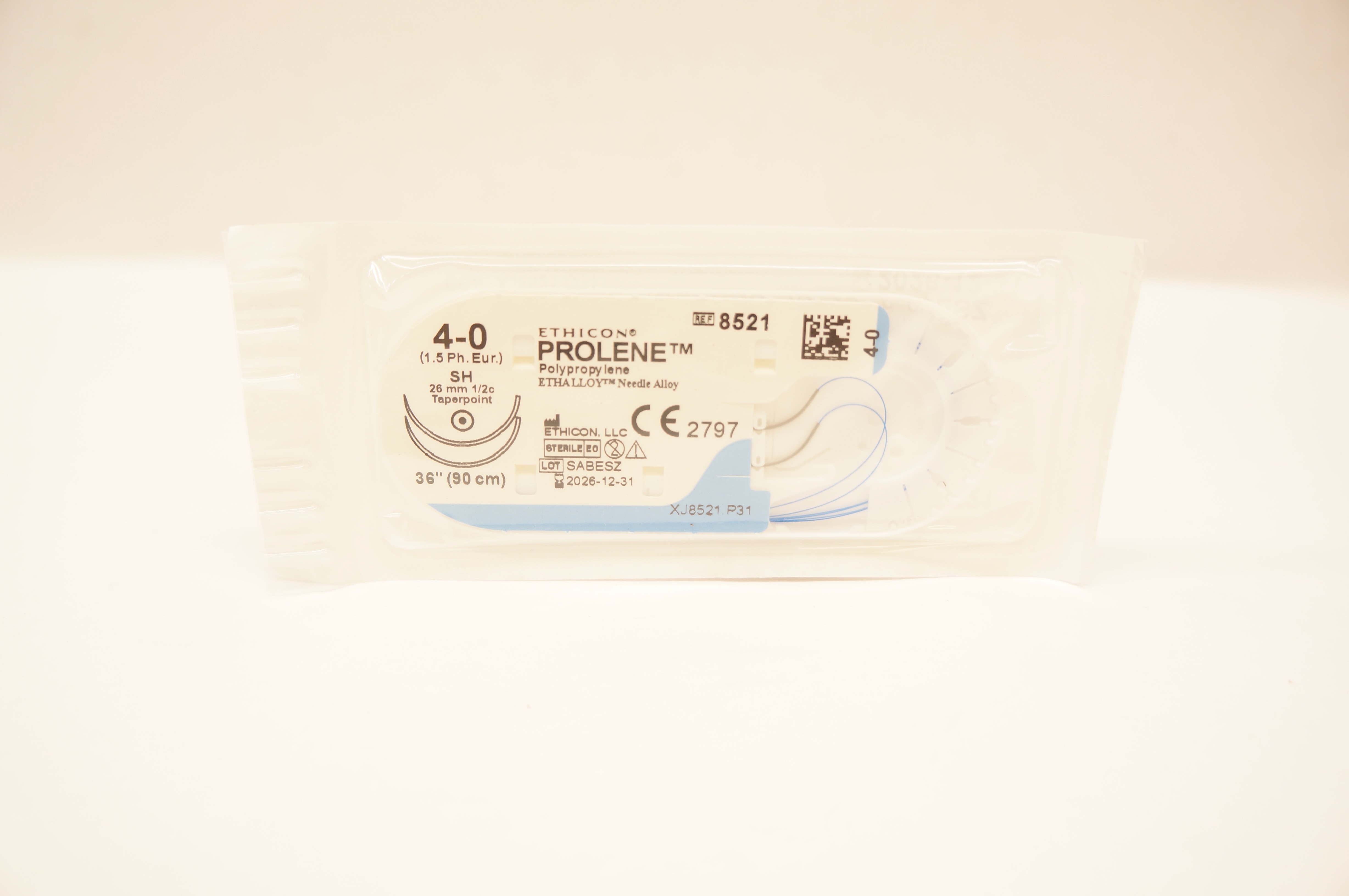 Ethicon 8521 4-0 Prolene Polypropylene Stre SH 26mm 1/2c Taperpoint 36 inch