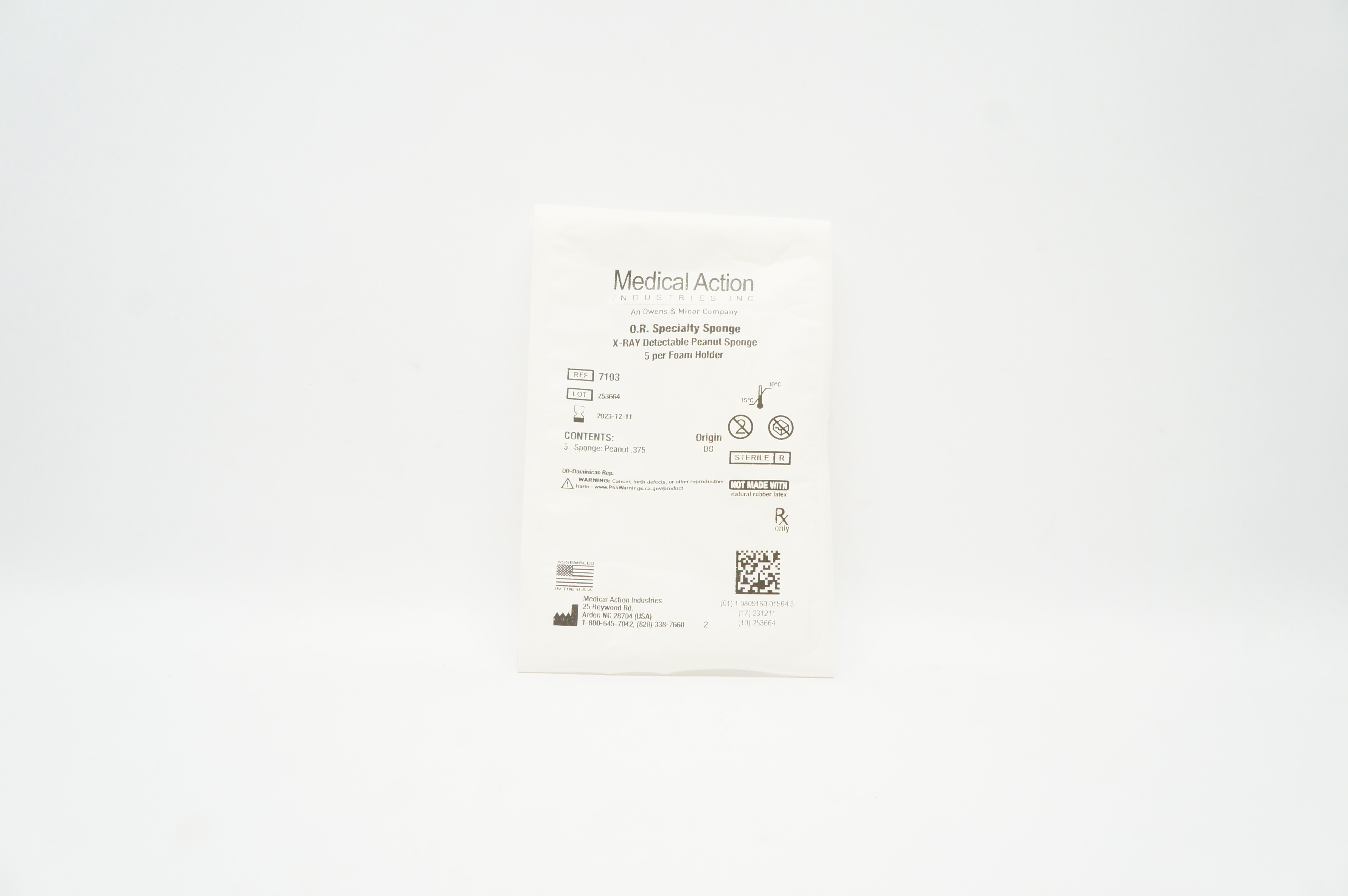 Medical Action 7103 X-Ray Detectable Specialty Peanut Sponge .375in. - Pack of 5