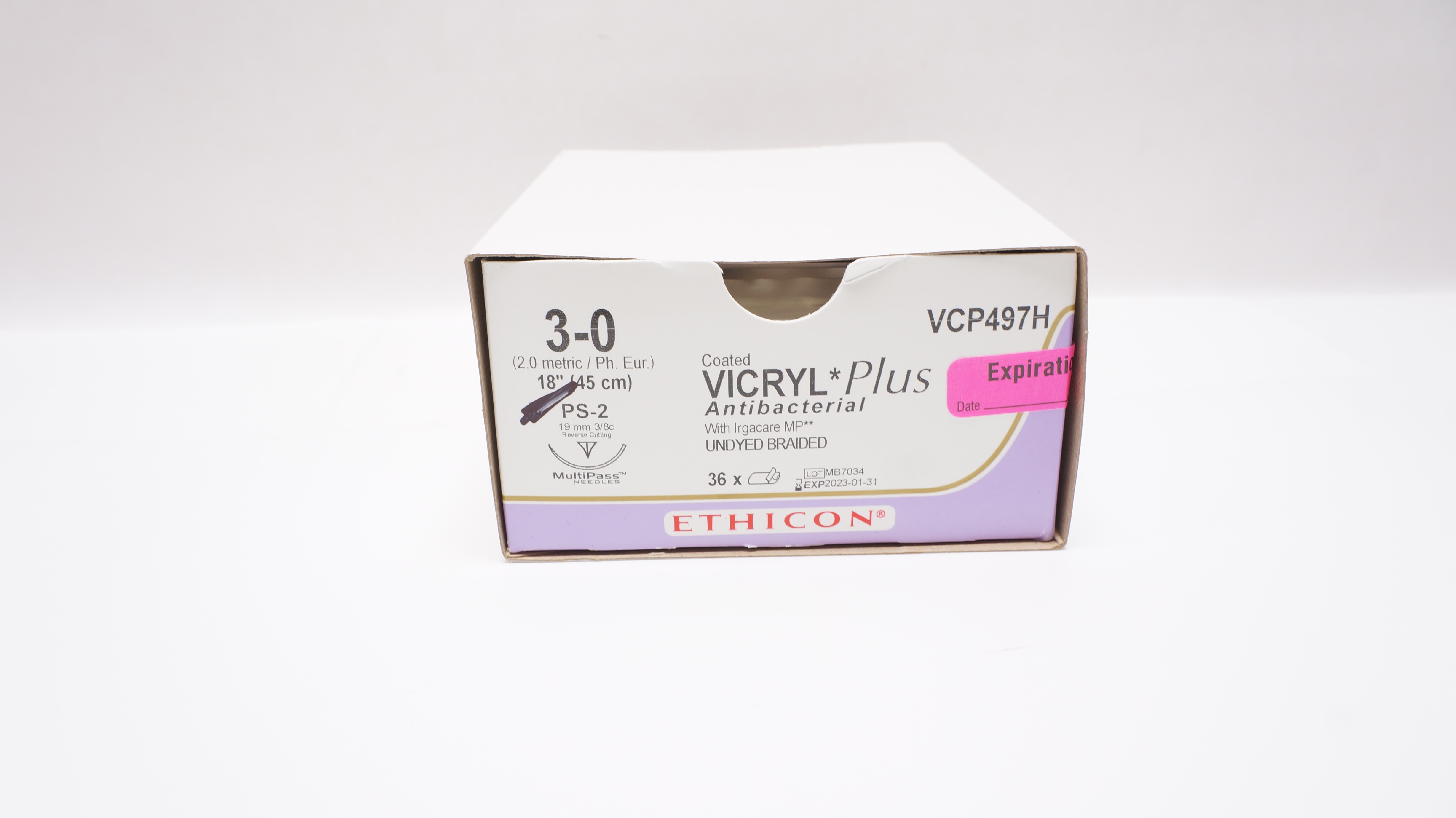 Vic Ryp Ethicon VCP497H 3-0 VICRYL PS-2 19mm 3/8c Reverse Cutting 18inch (x ...