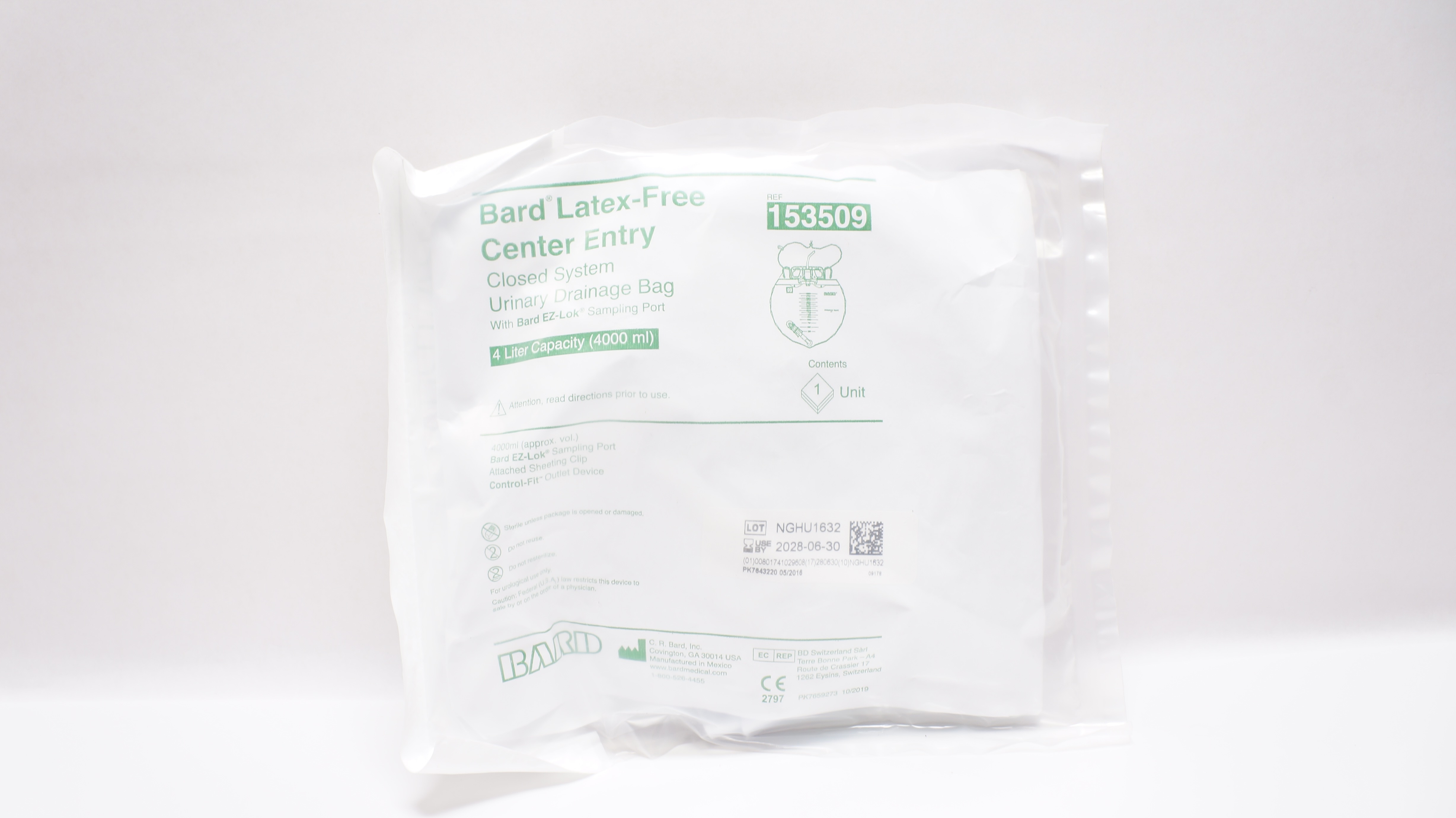 Bard 153509 Ceneter Entry Closed System Urinary Drainage Bag 4000 ml