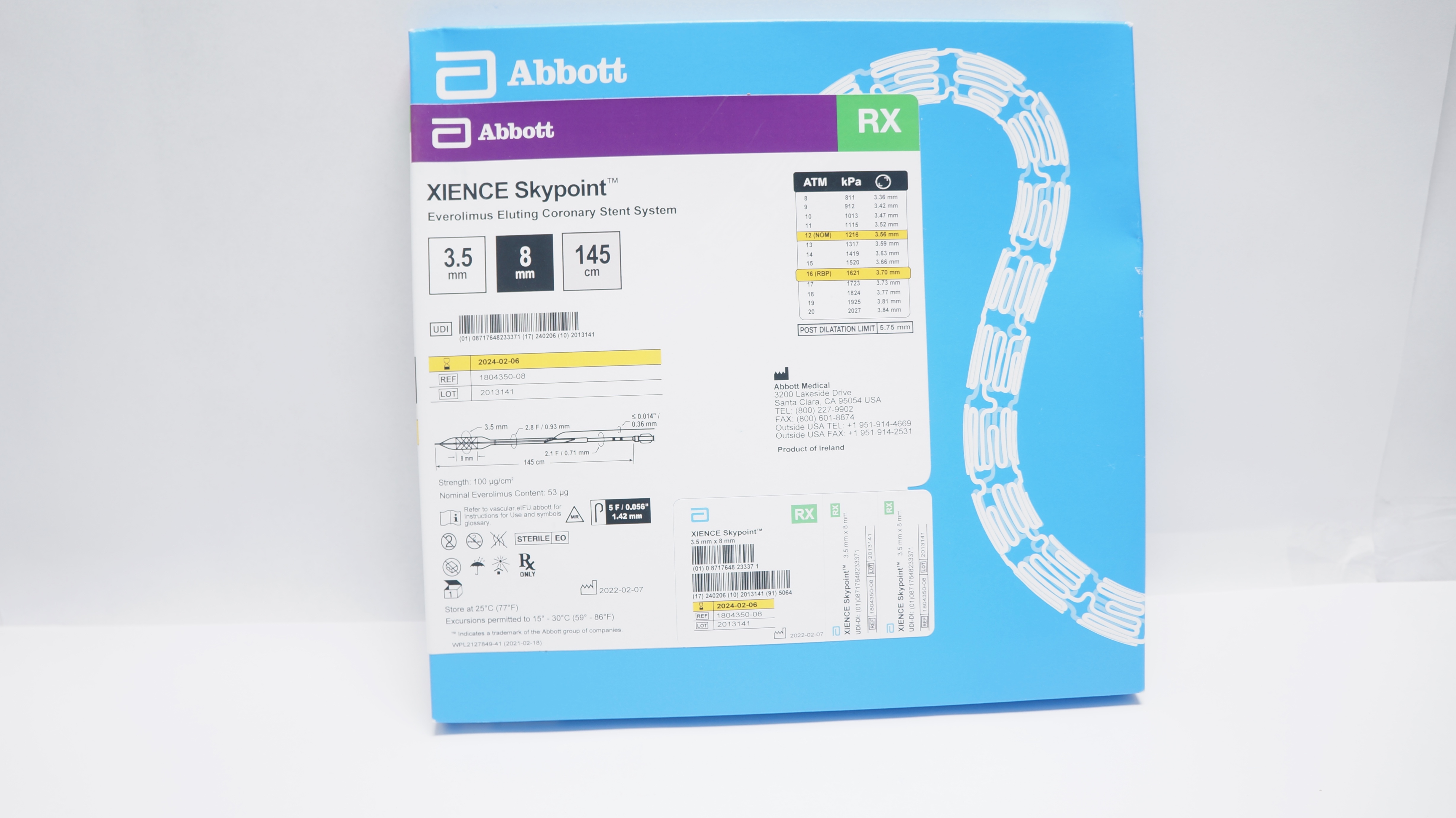 Abbott 1804350-08 Xience Skypoint Coronary Stnt System 145cm x 3.5mm x 8mm (x)